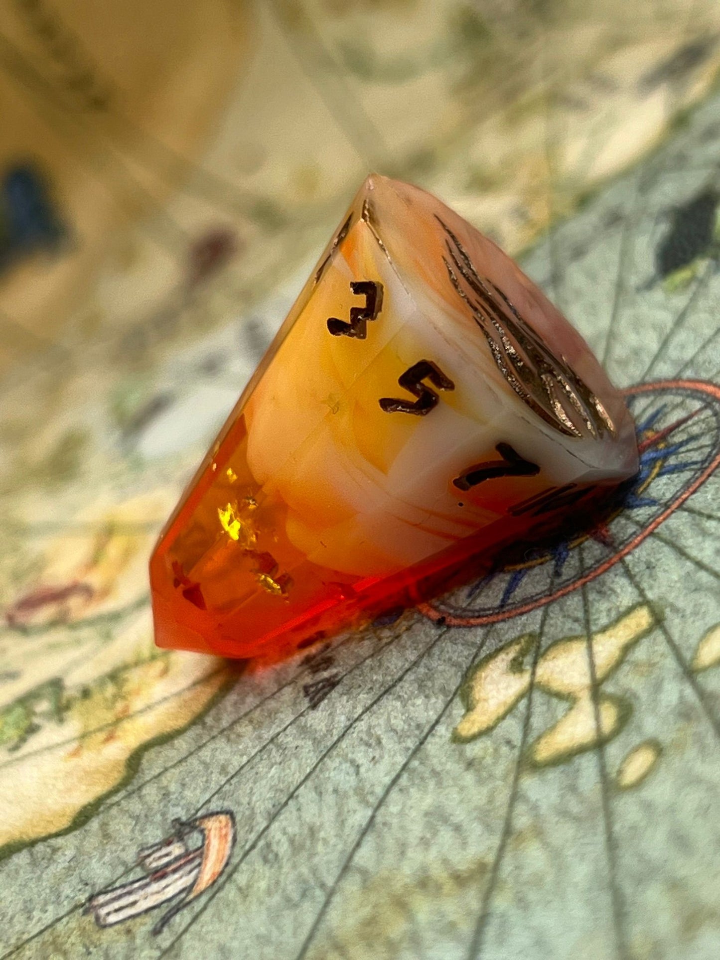 Candycorn Firebolt D10 Handmade Resin Dice