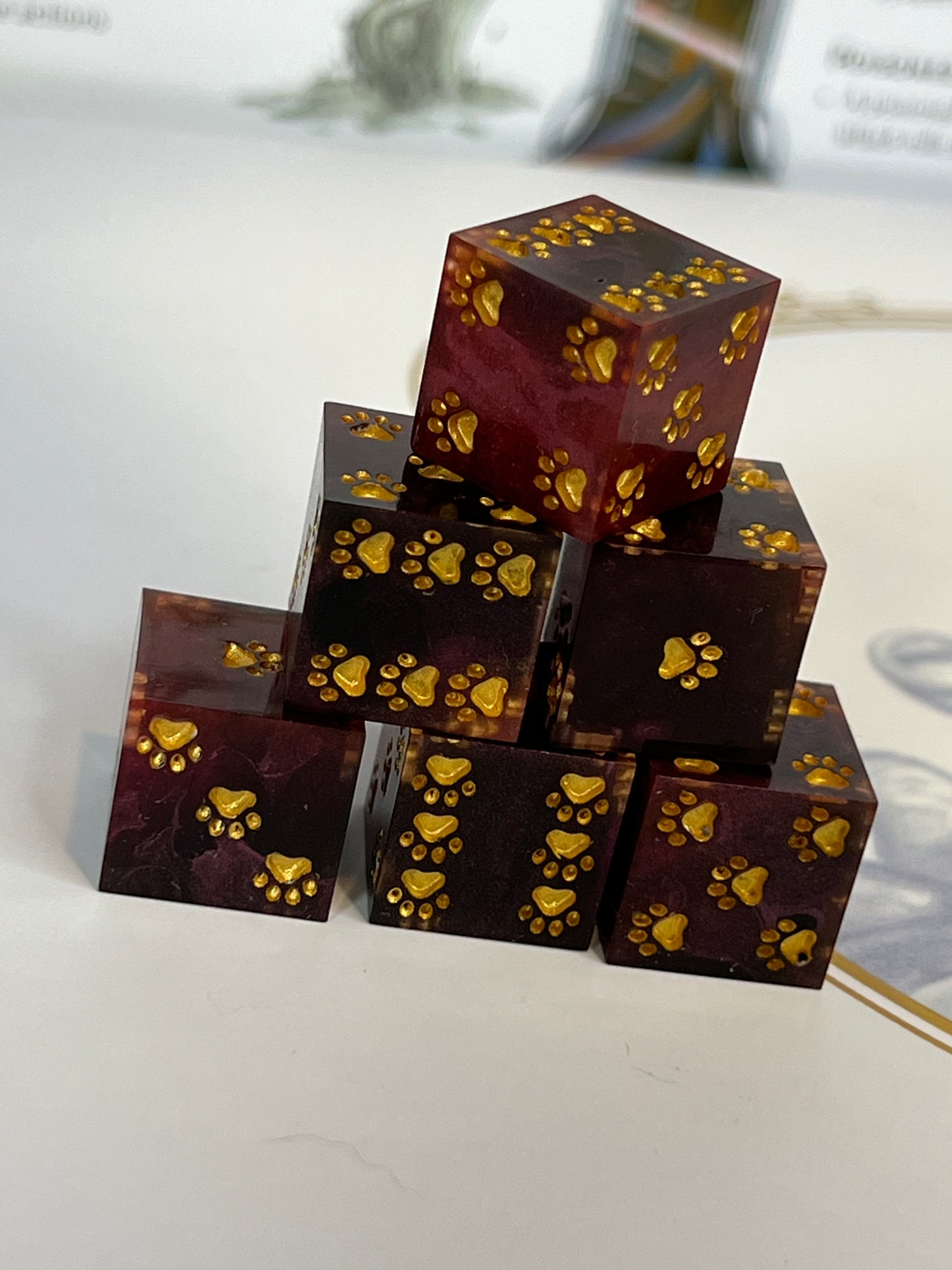 Metallic Shadows 6XD6 Handmade Pawprint Resin Dice