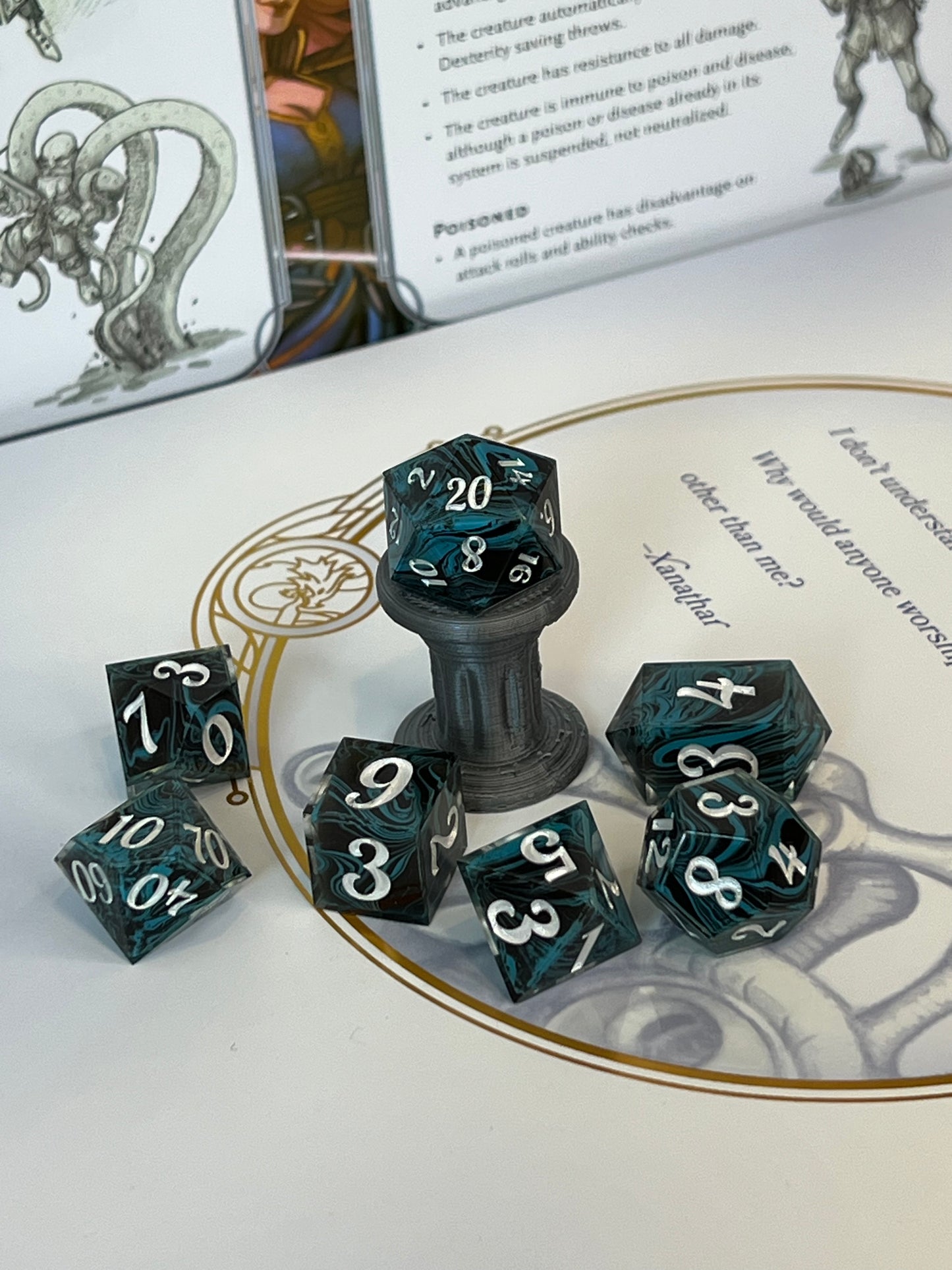 Siren Swirl Handmade Sharp Edge Resin Dice Set