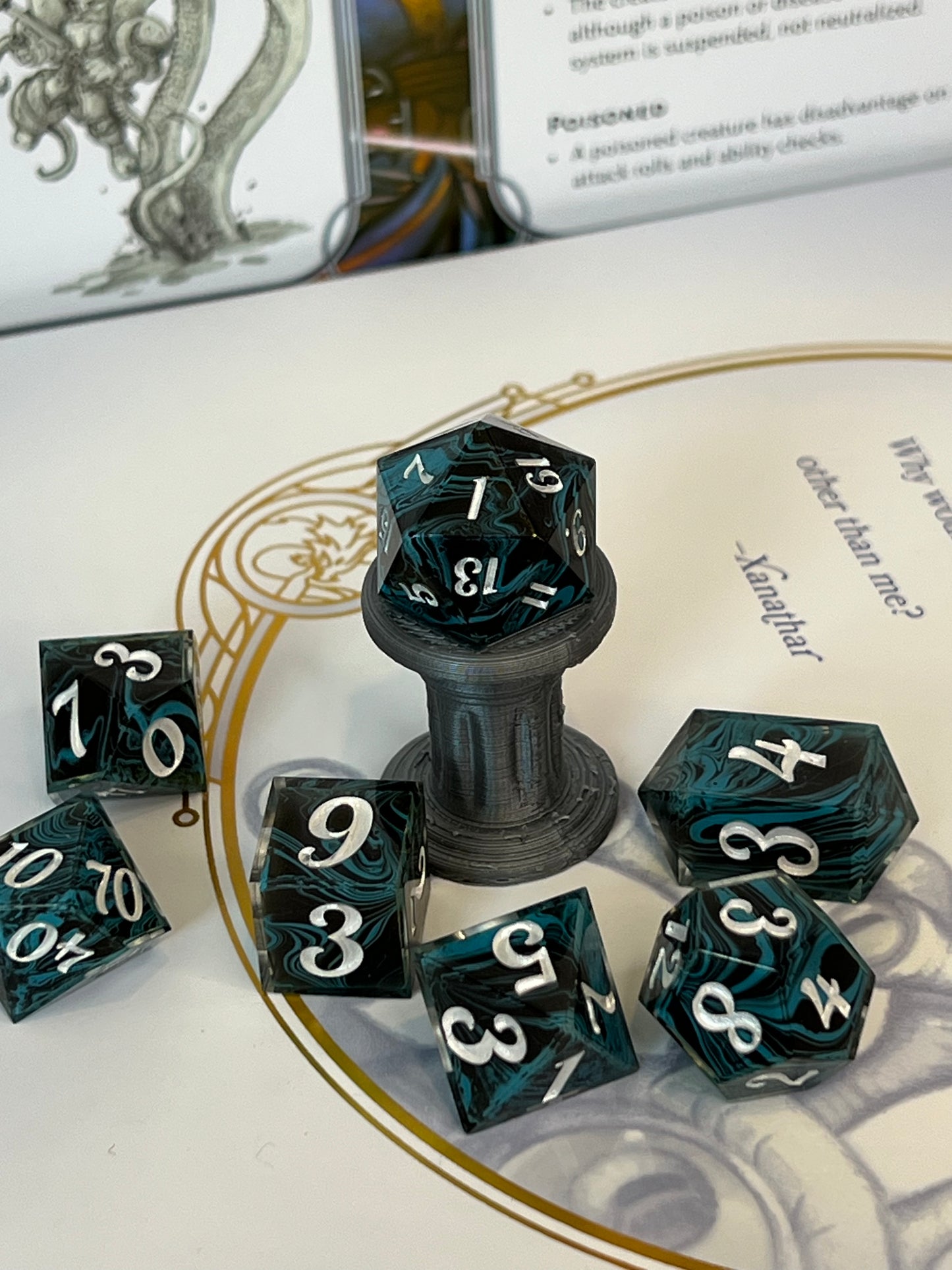 Siren Swirl Handmade Sharp Edge Resin Dice Set