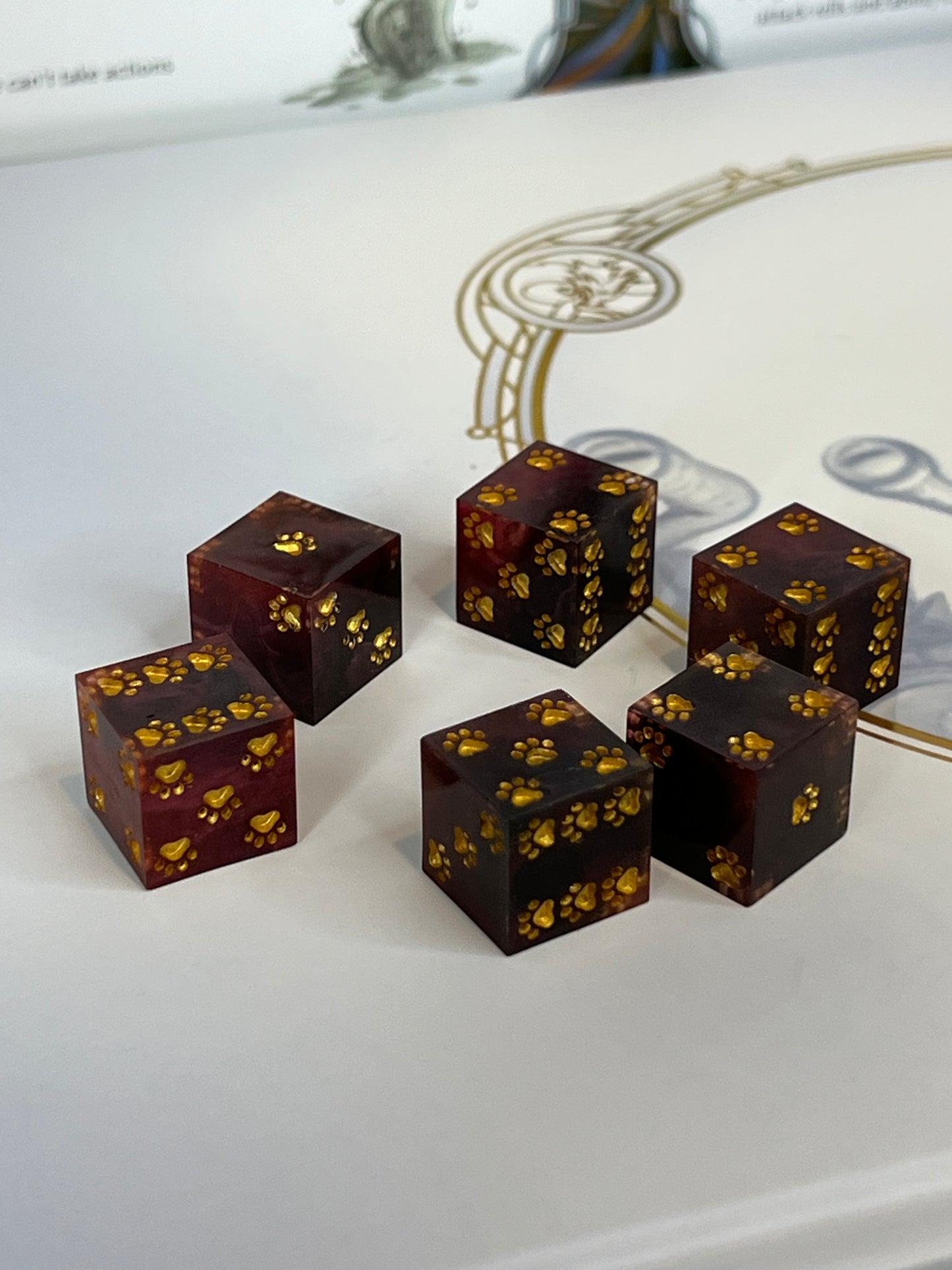 Metallic Shadows 6XD6 Handmade Pawprint Resin Dice