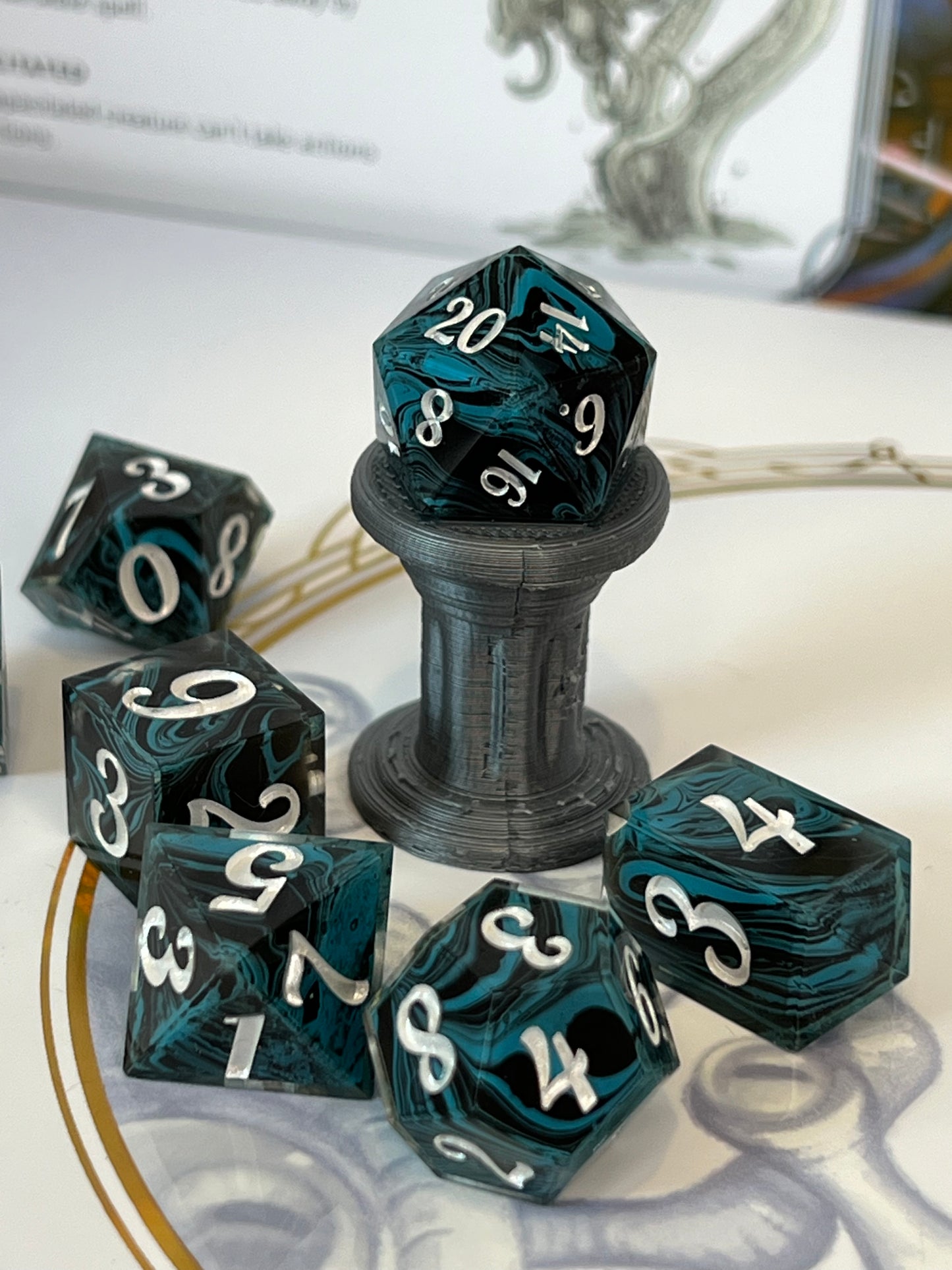 Siren Swirl Handmade Sharp Edge Resin Dice Set