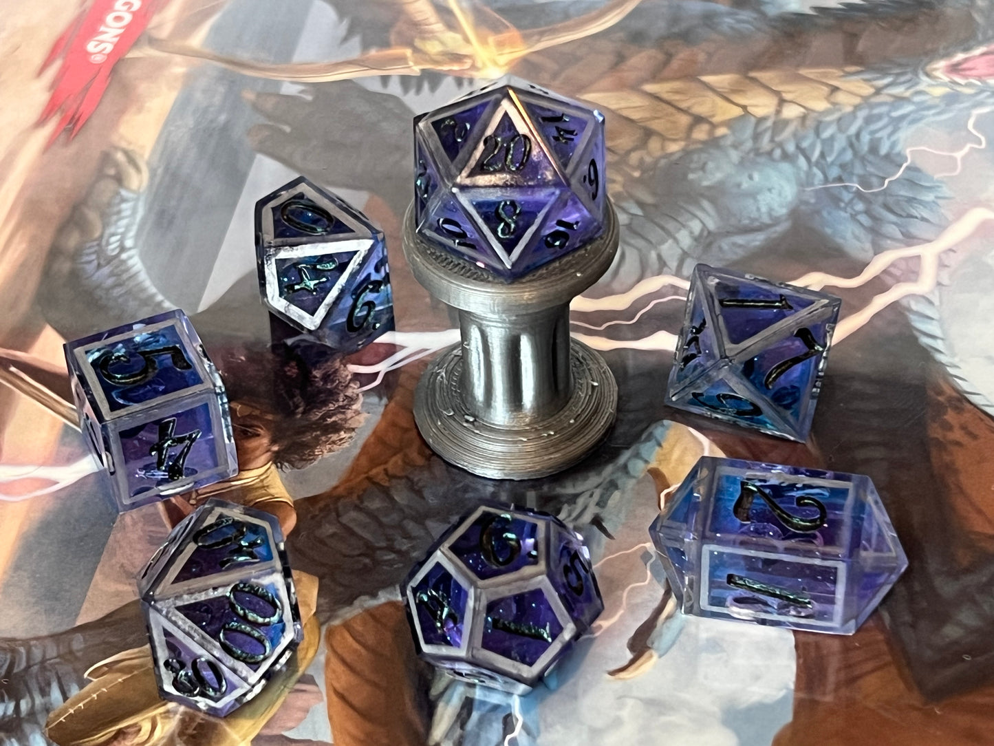 Purple Steel Handmade Sharp Edge Resin Dice Set