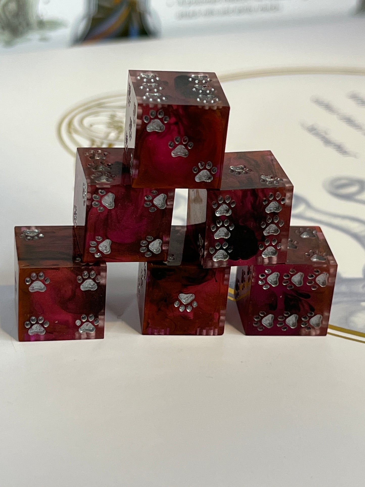 Shadows In Darkness 6XD6 Handmade Pawprint Resin Dice