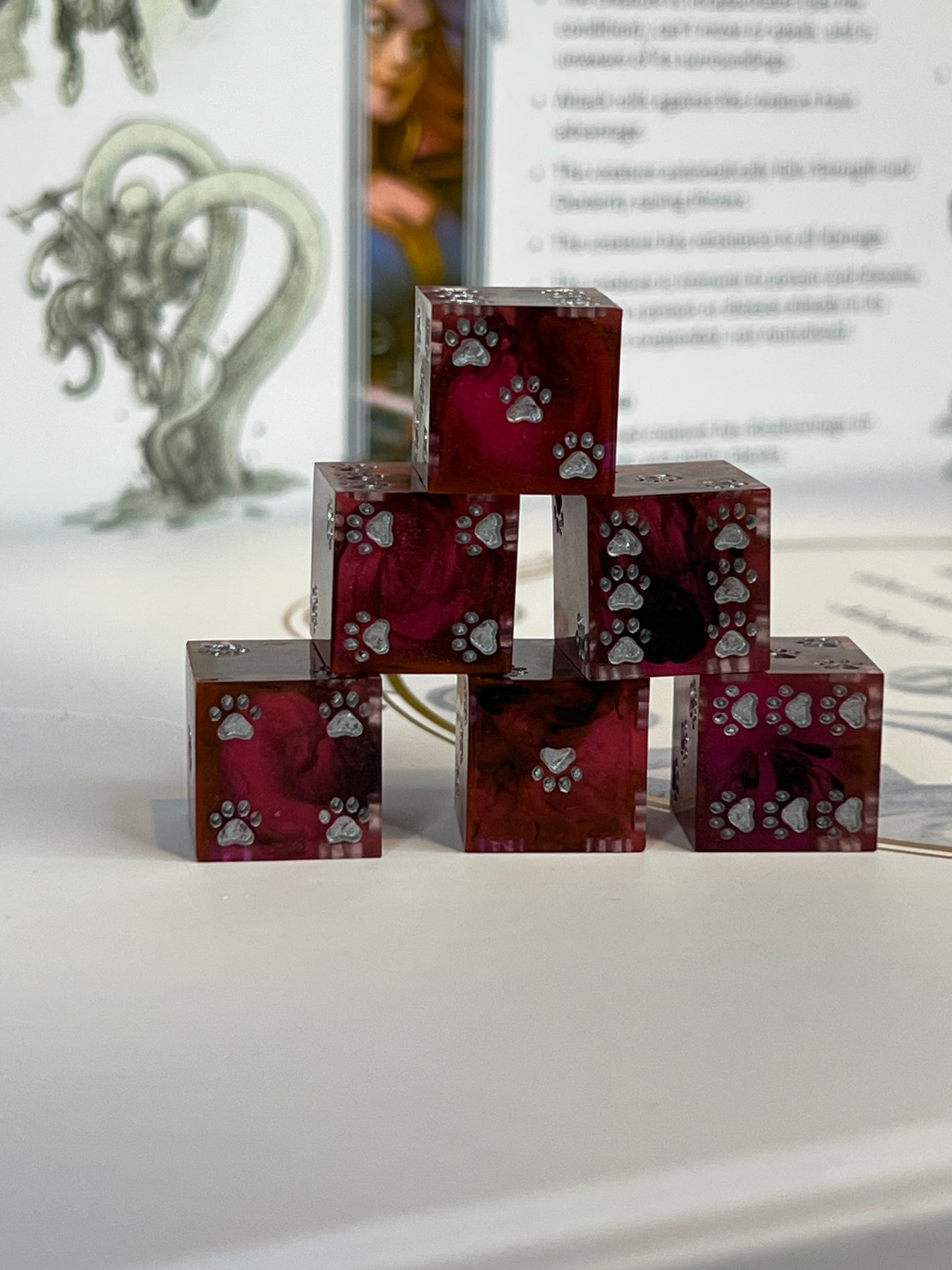 Shadows In Darkness 6XD6 Handmade Pawprint Resin Dice