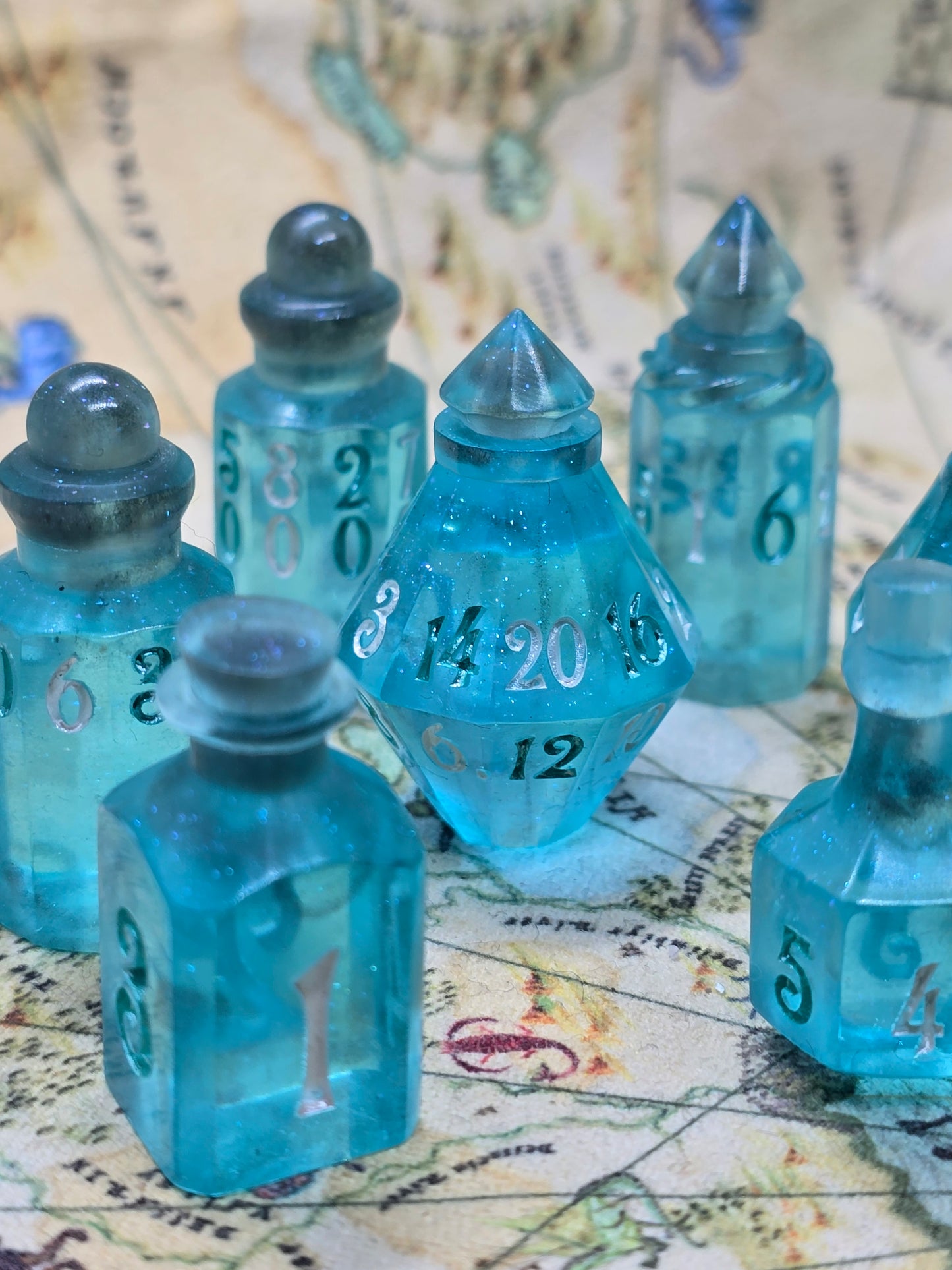 Water breathing potion bottle handmade dice