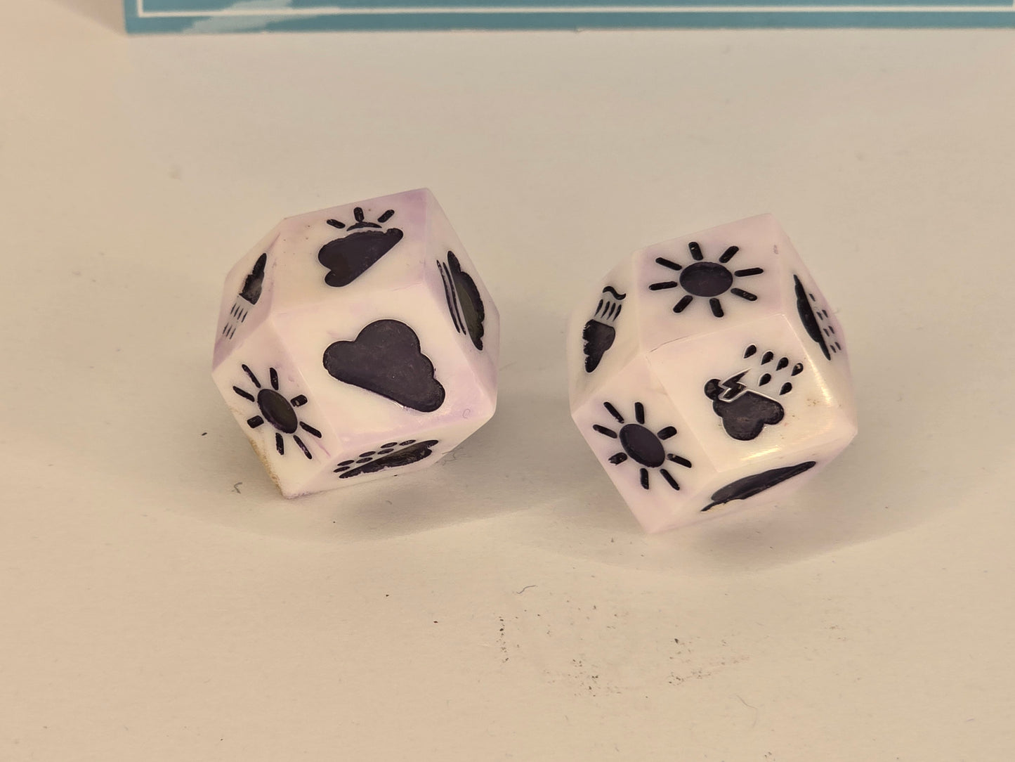 White and gold handmade weather dice D12s