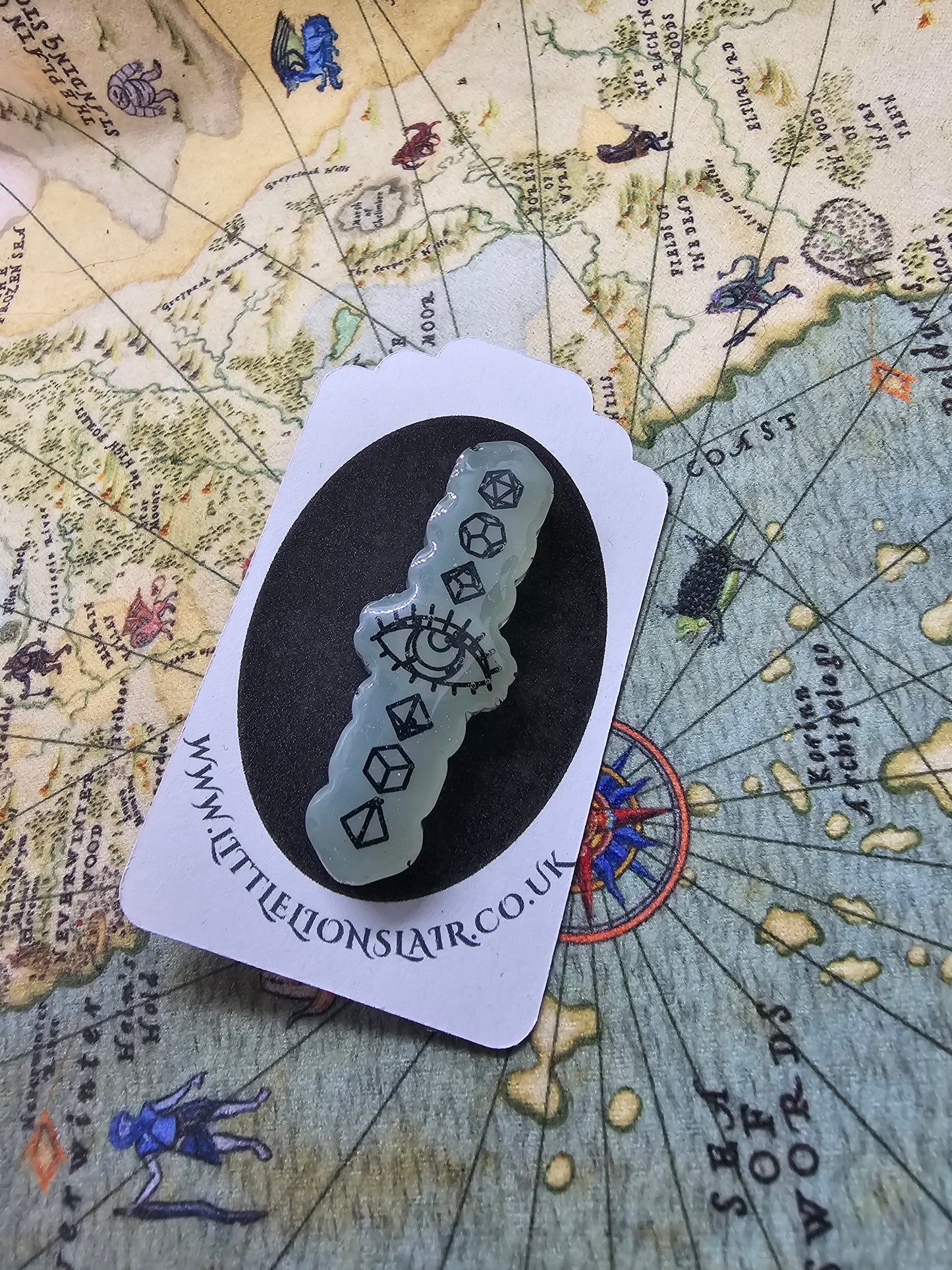 Seeker of dice pin badge