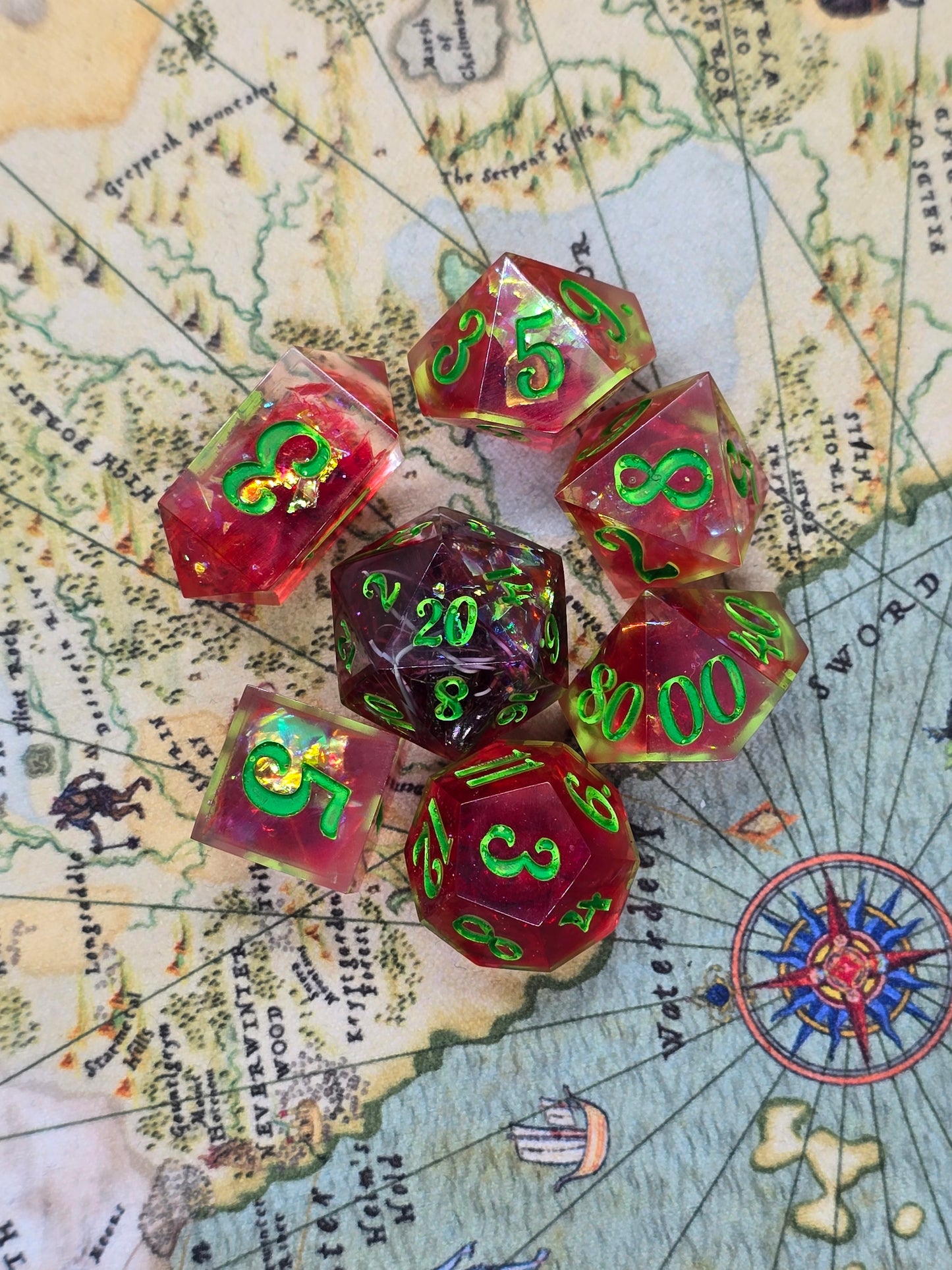 Red party handmade dice set