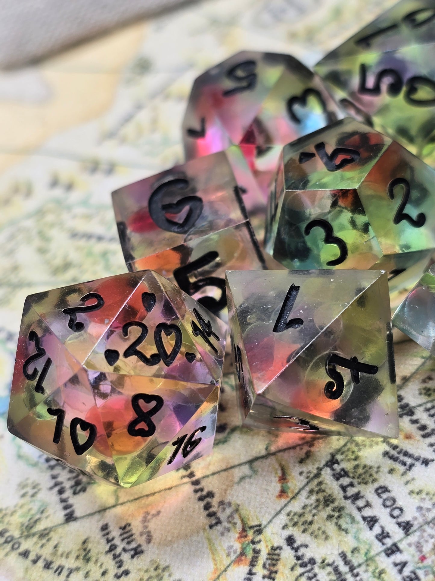 Gummy hearts handmade 8 piece dice set