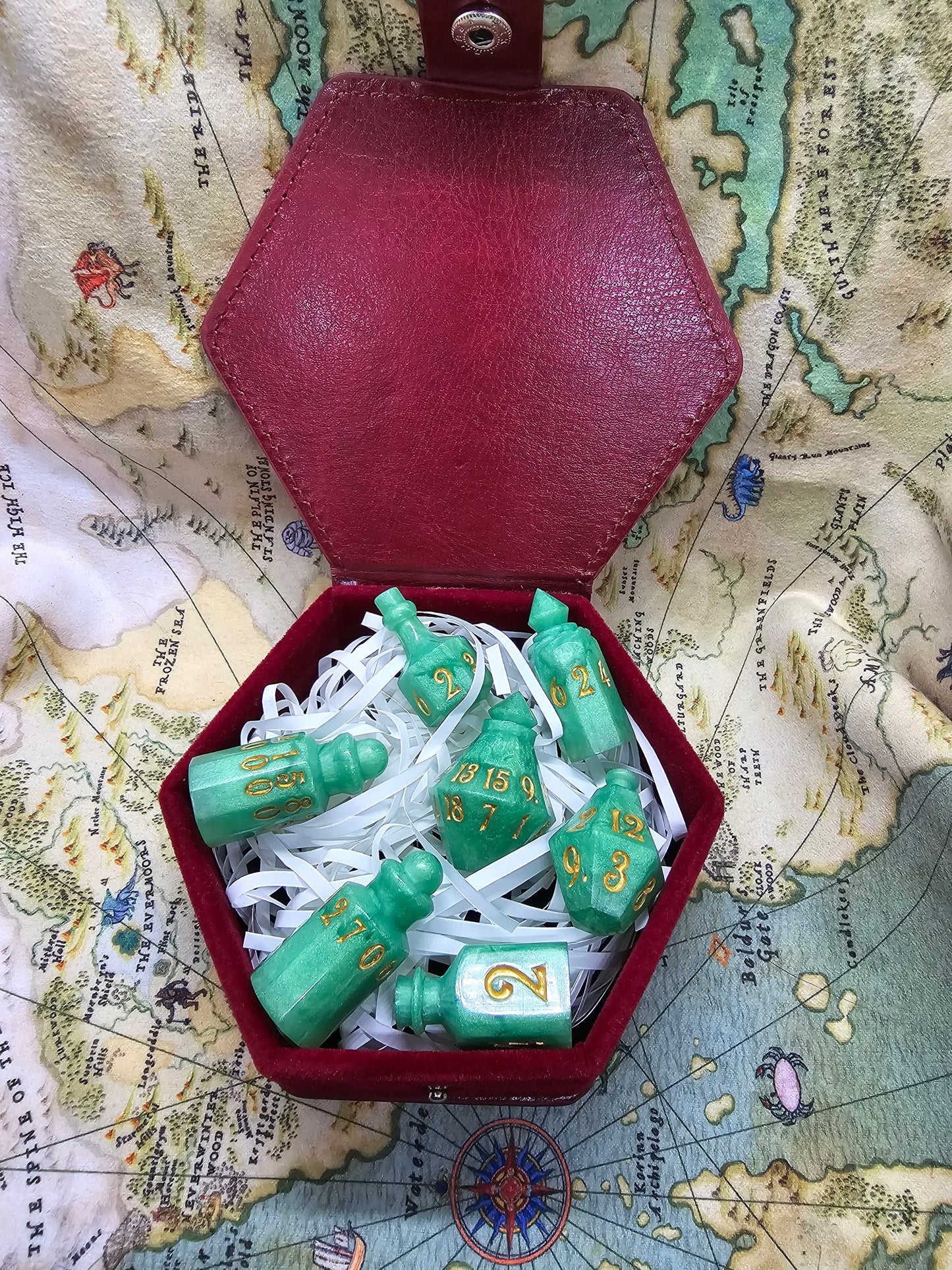 Goblin blood handmade 7 piece potion bottle dice set