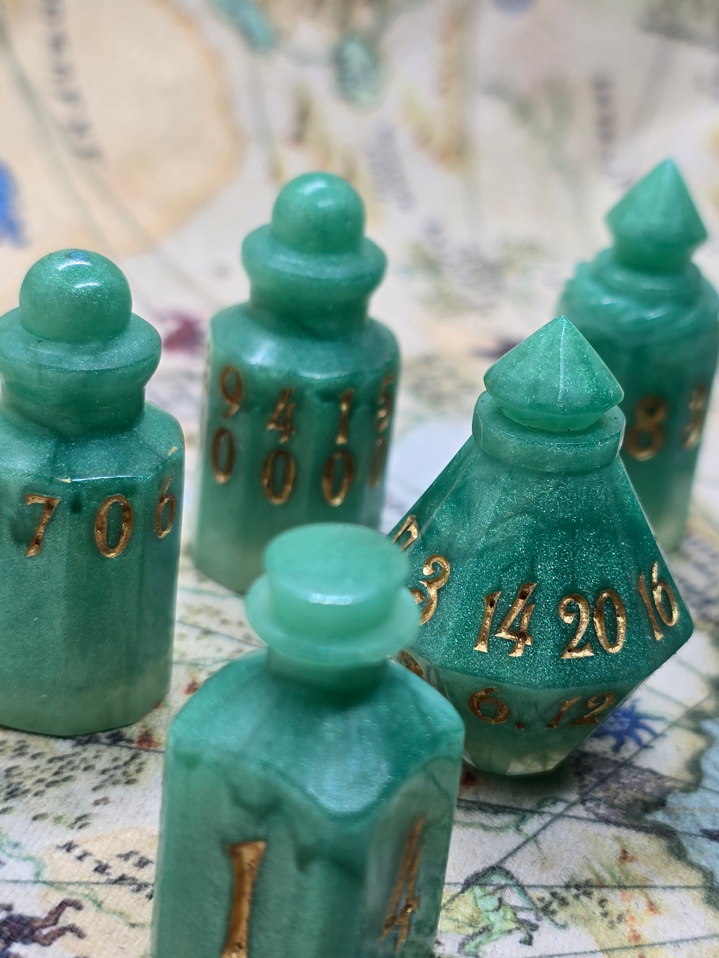 Goblin blood handmade 7 piece potion bottle dice set