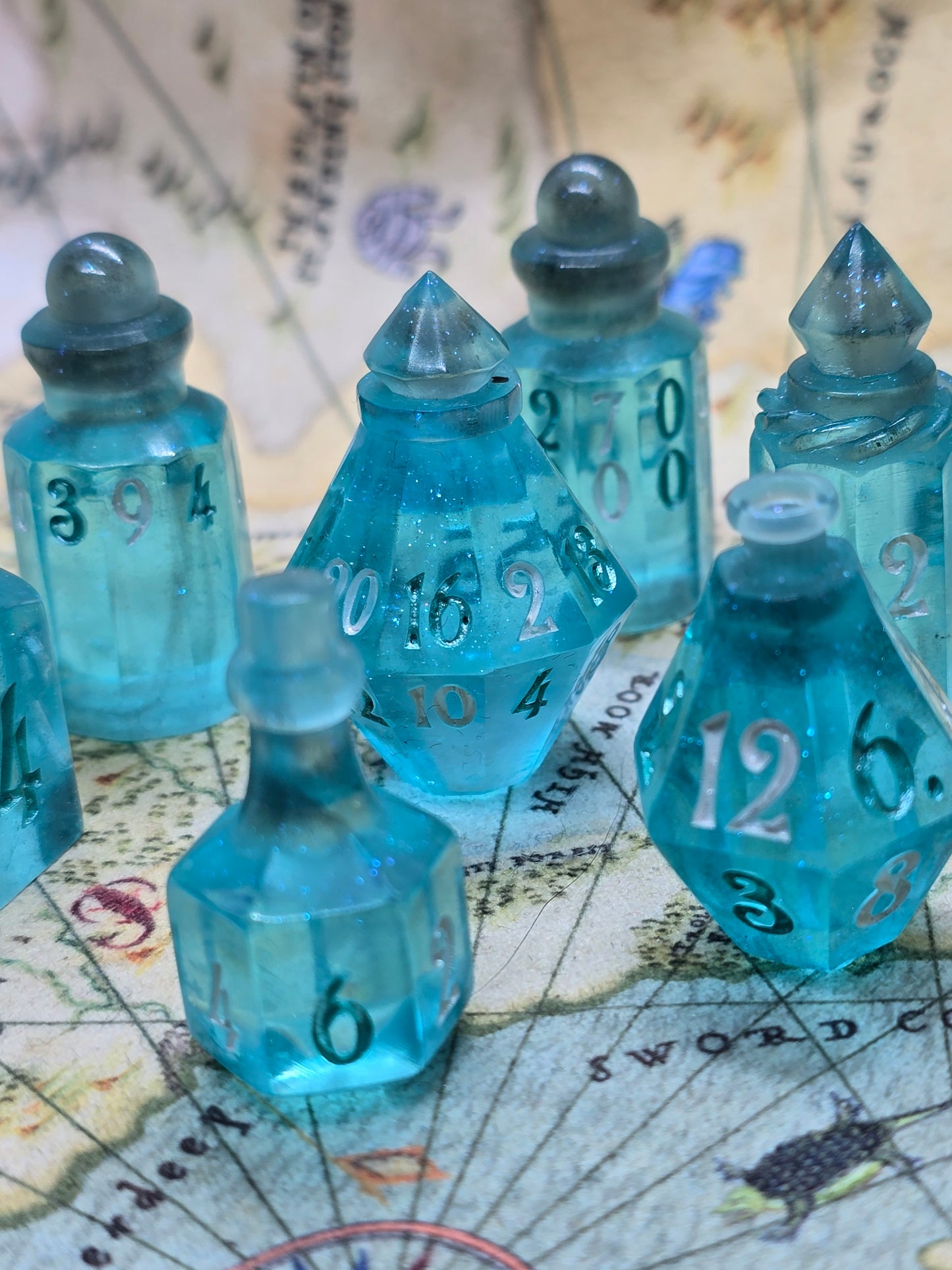 Water breathing potion bottle handmade dice