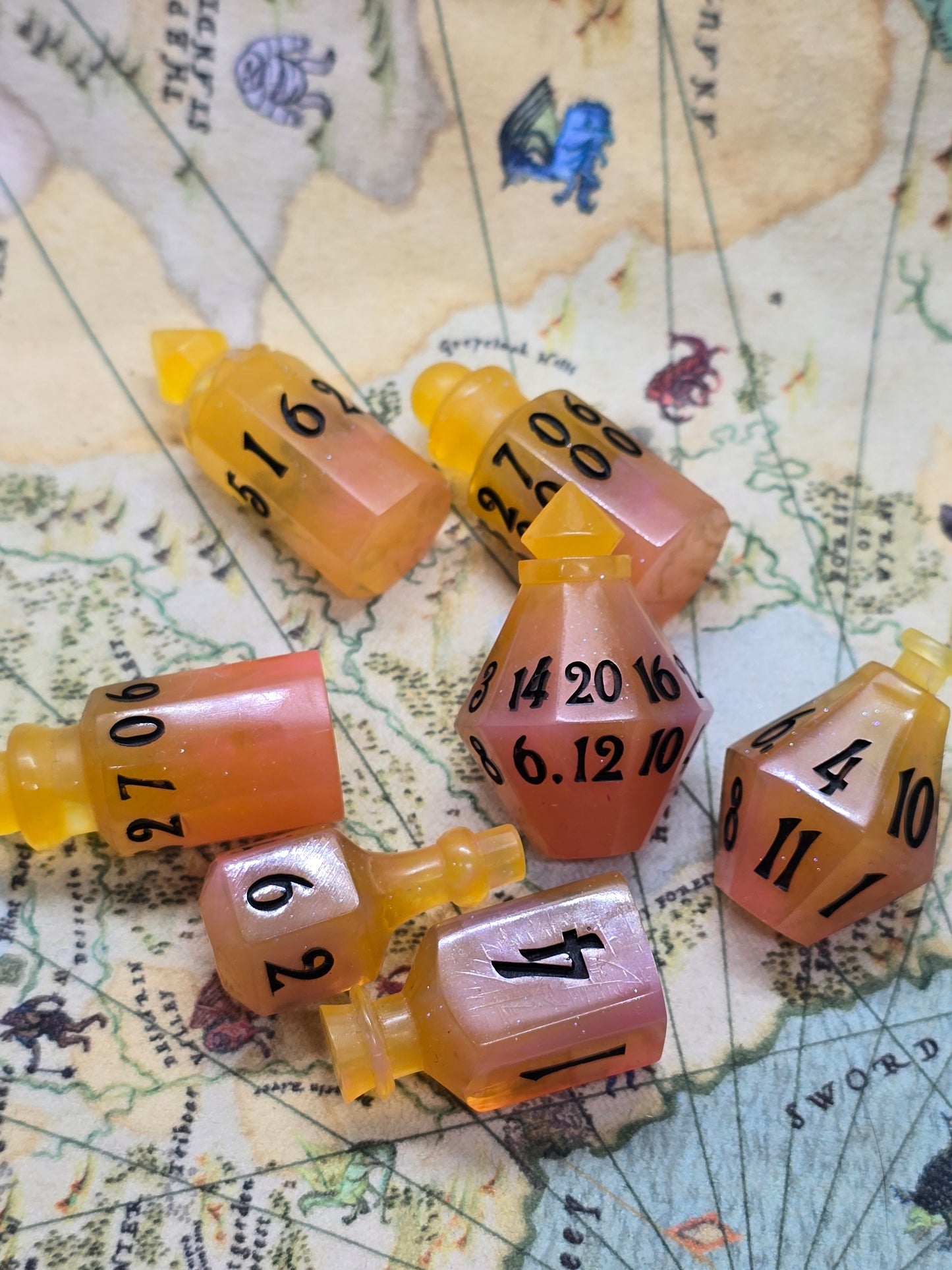 Summer cocktail 7 peice handmade potion bottle dice