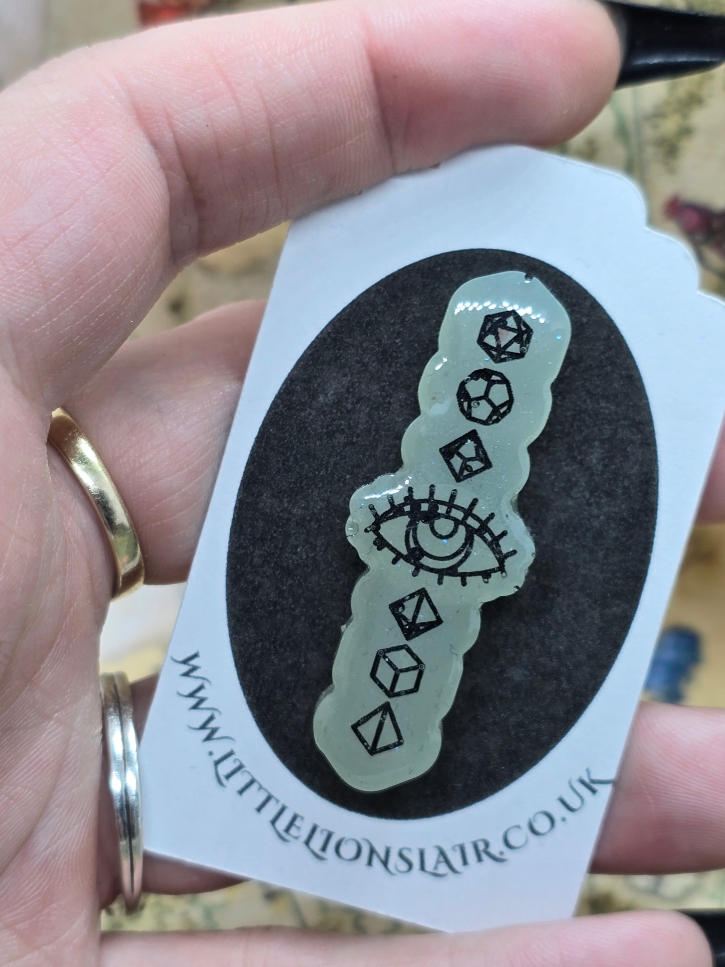 Seeker of dice pin badge