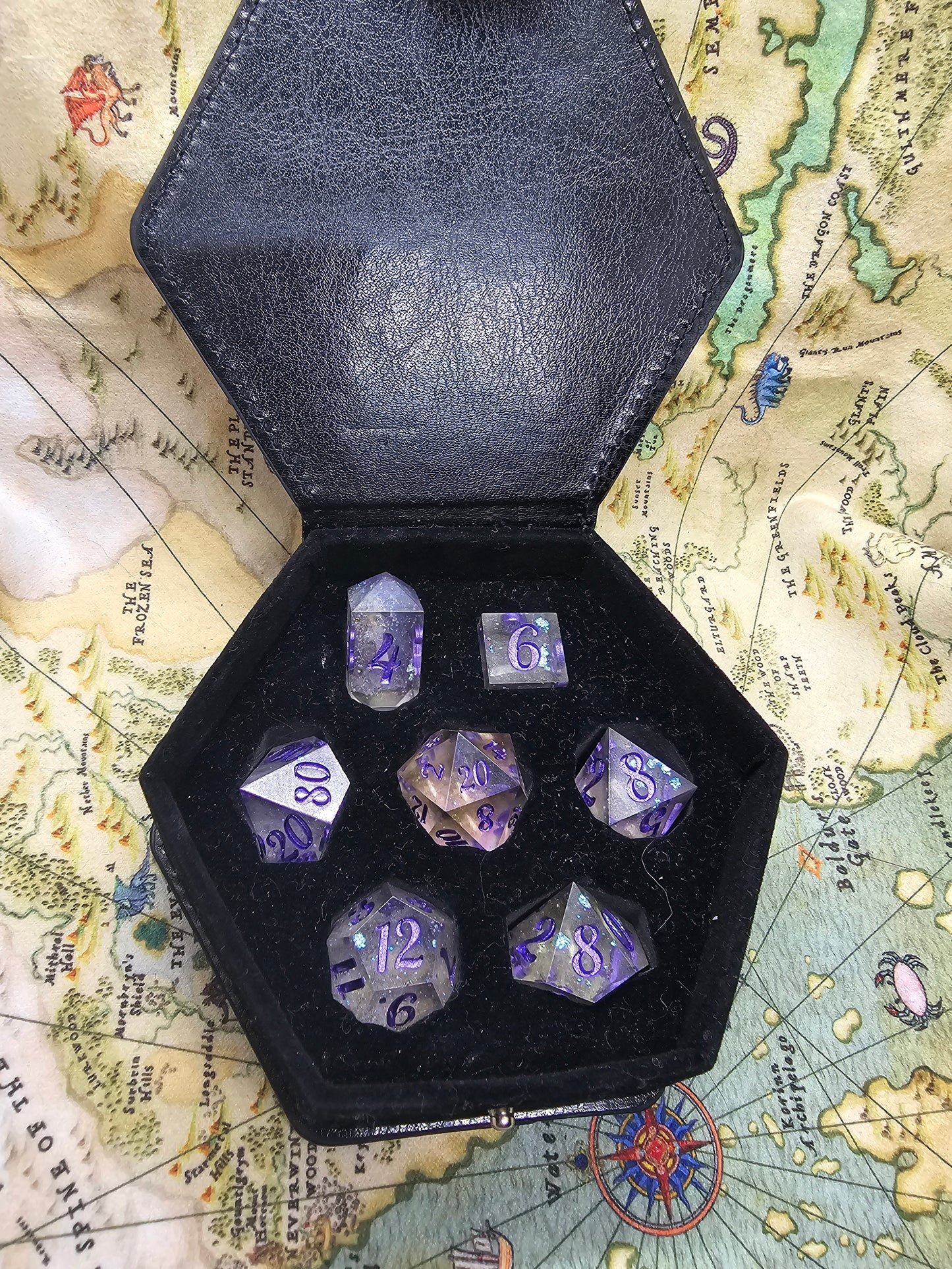 Purple gem handmade dice set