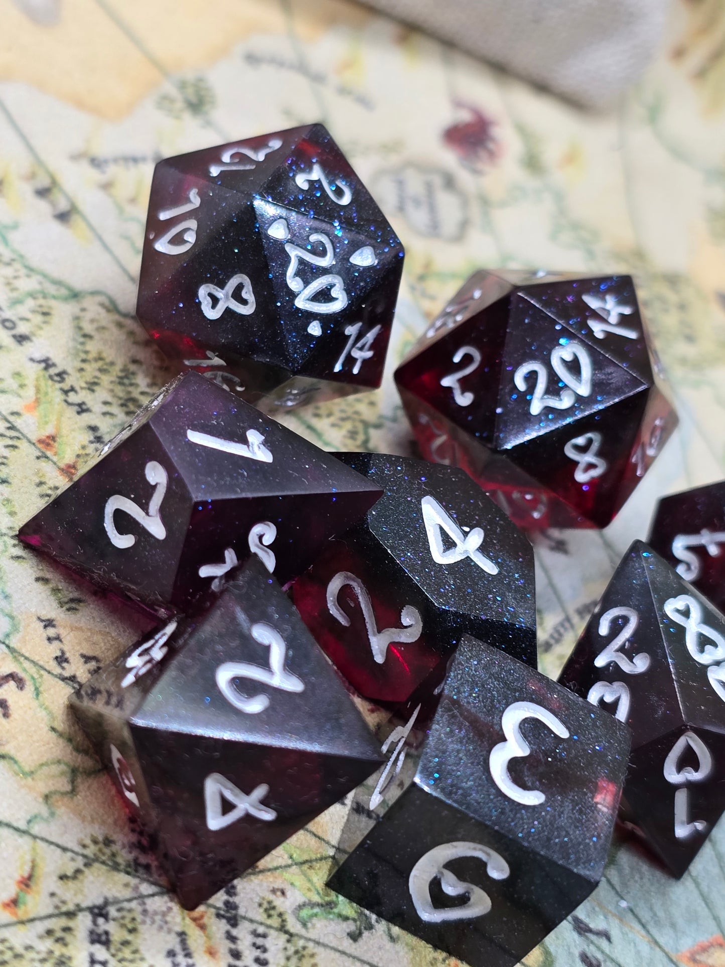 Dark hearts handmade 8 piece dice set