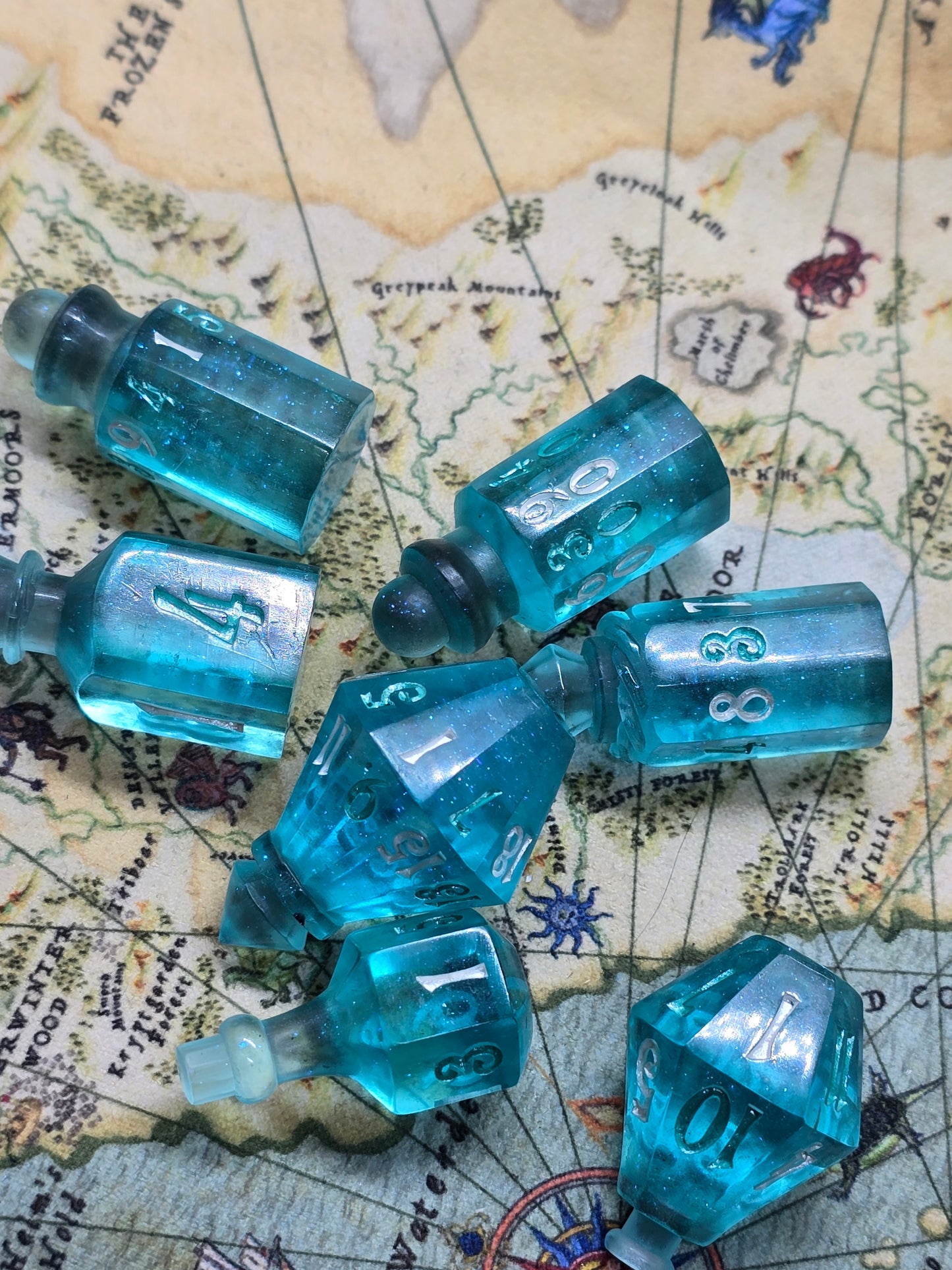 Water breathing potion bottle handmade dice