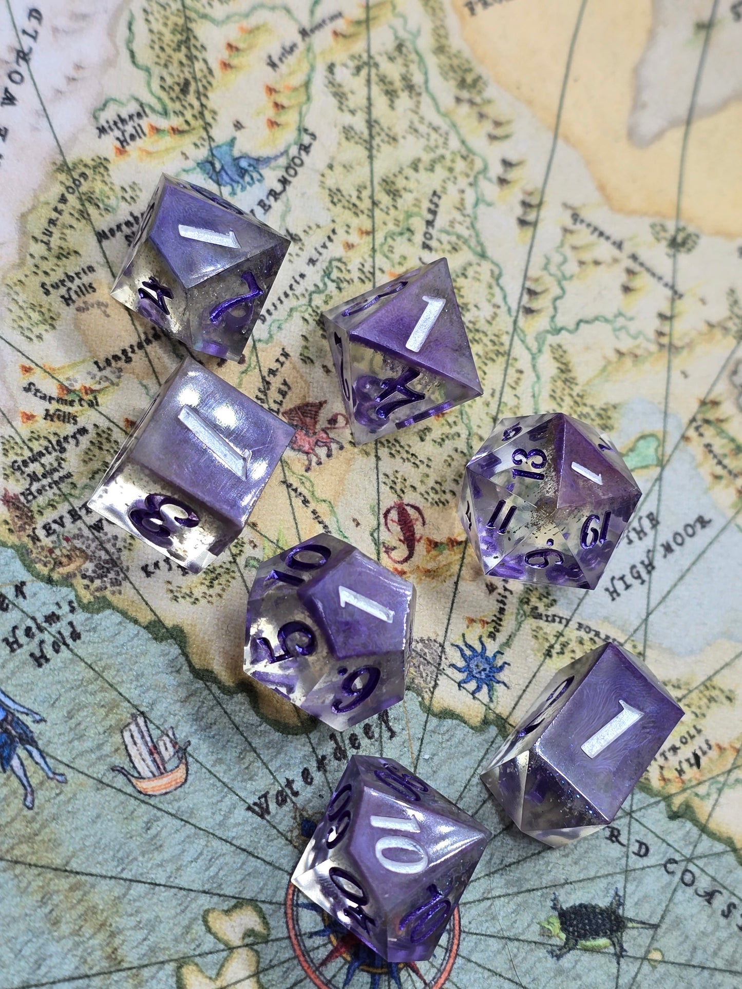 Purple gem handmade dice set