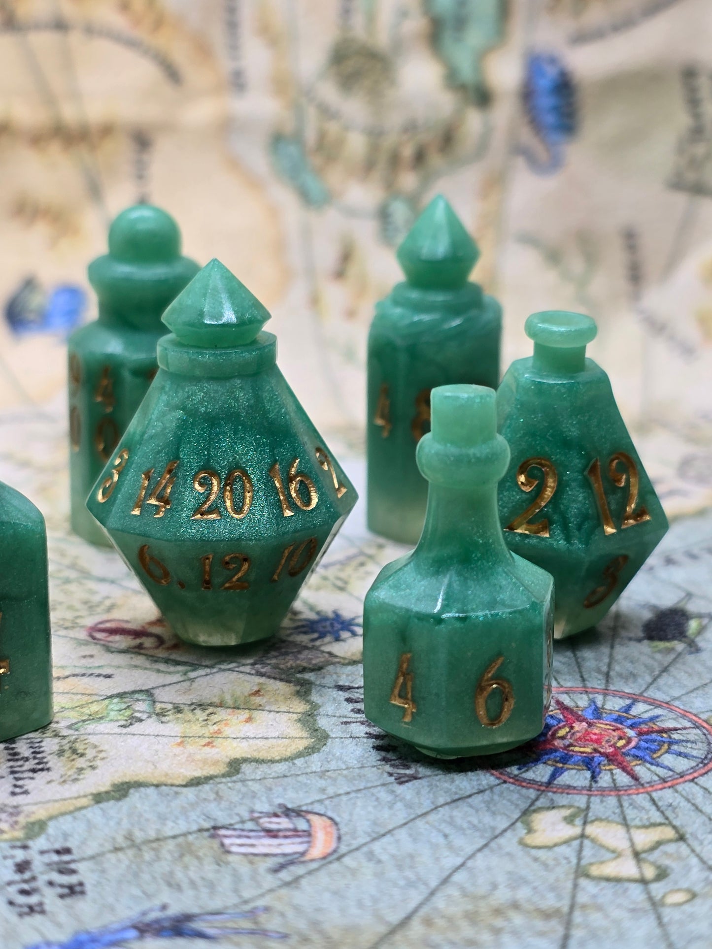 Goblin blood handmade 7 piece potion bottle dice set
