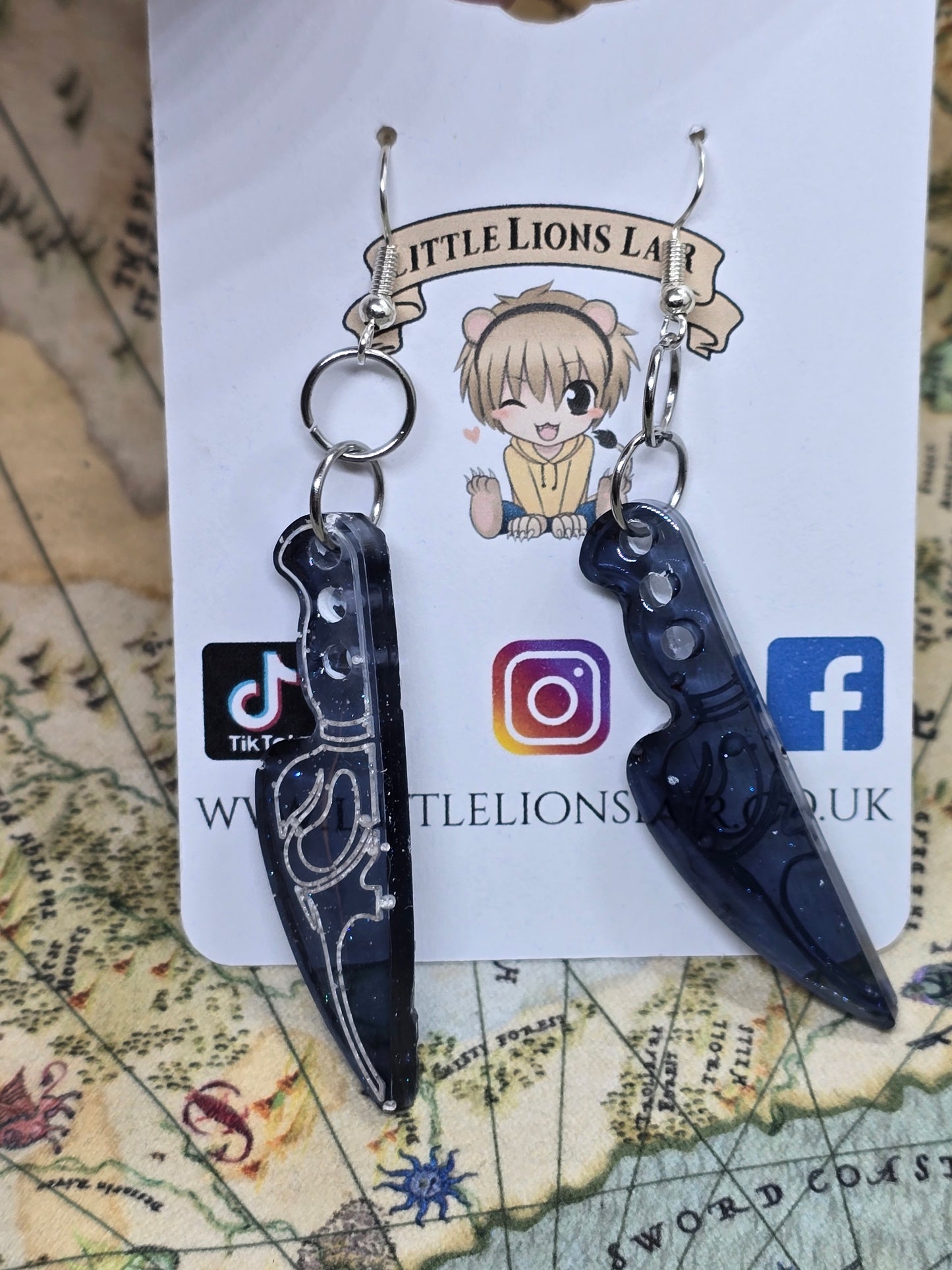 Ghost face knife earrings