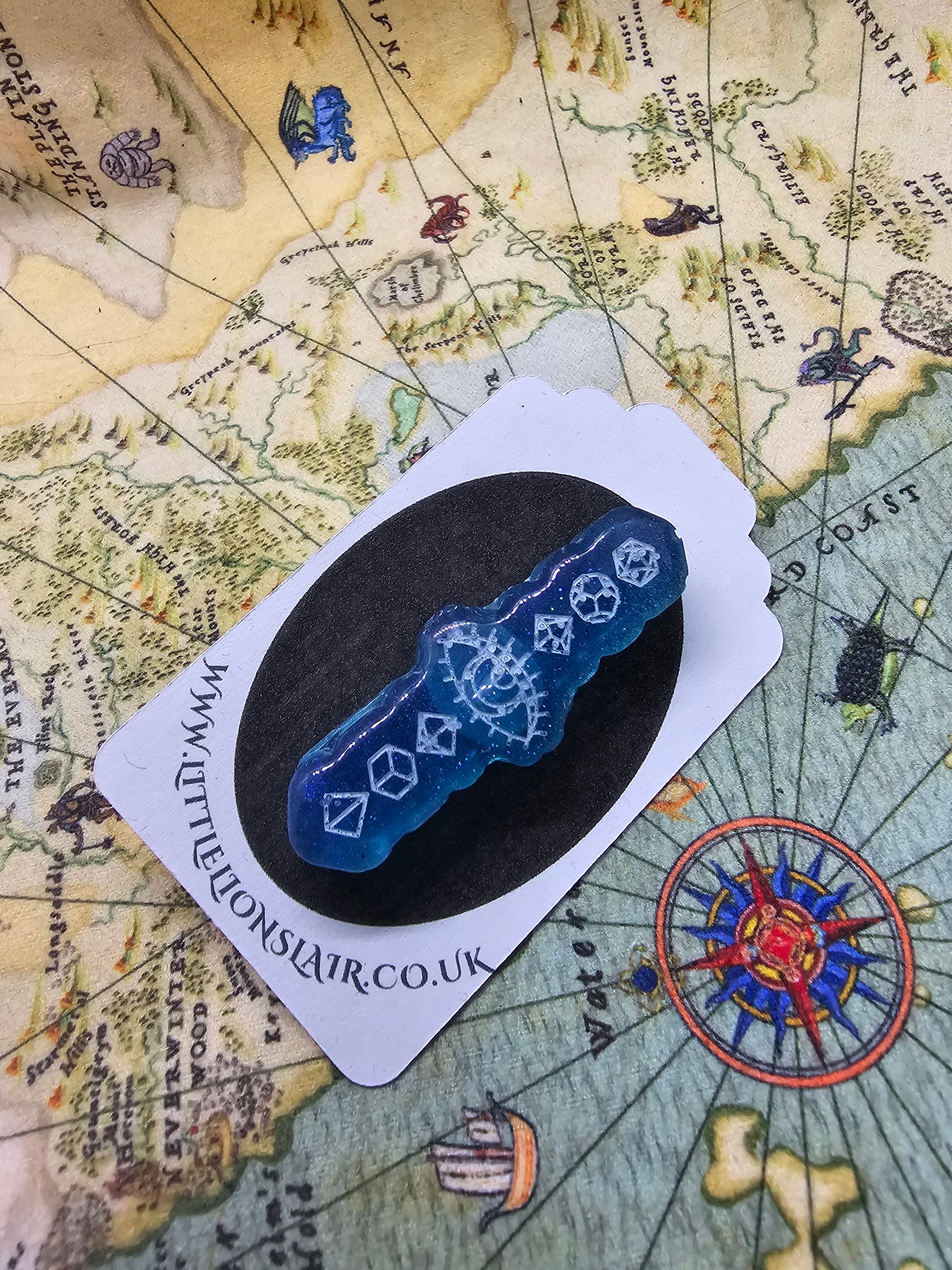 Seeker of dice pin badge