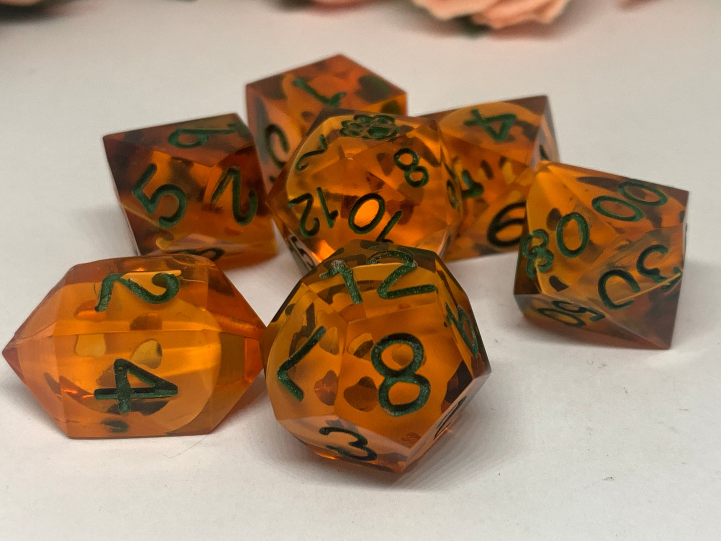 Pumpkin Handmade Resin Sharp Edge Dice Set