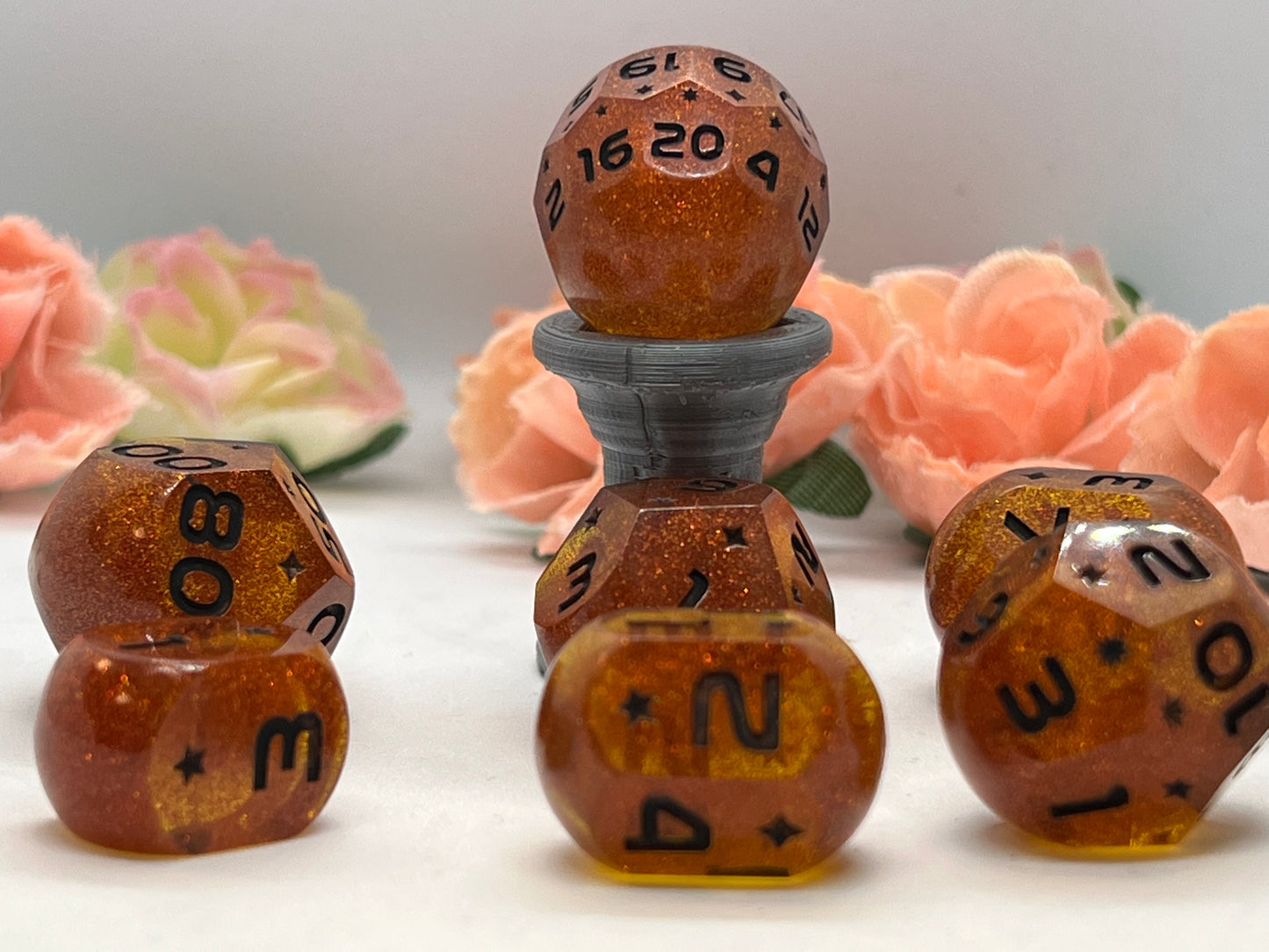 Pumpkin Spice Handmade Resin Orb Dice Set