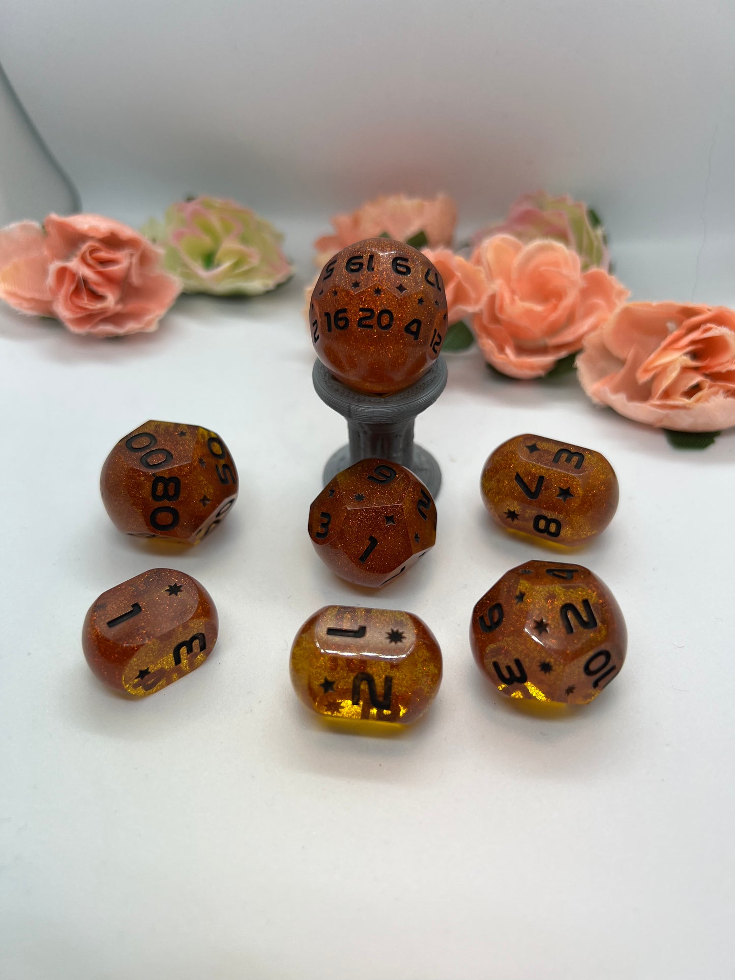 Pumpkin Spice Handmade Resin Orb Dice Set