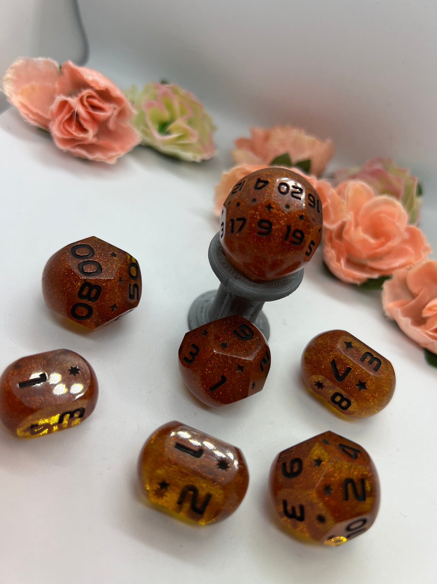 Pumpkin Spice Handmade Resin Orb Dice Set