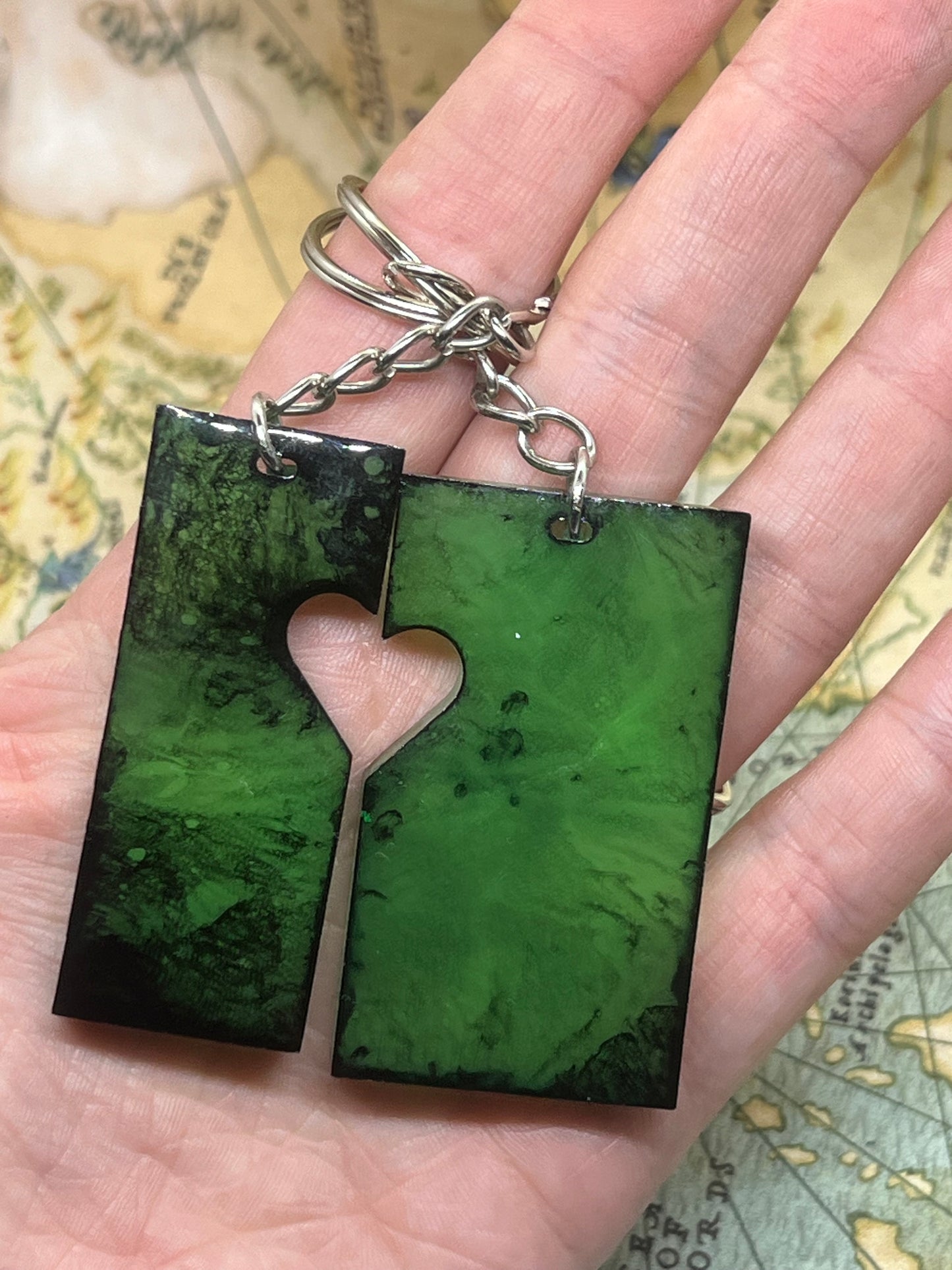 Matching green and black keychain