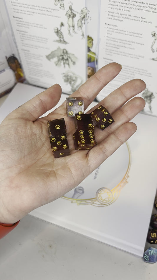 Metallic Shadows 6XD6 Handmade Pawprint Resin Dice