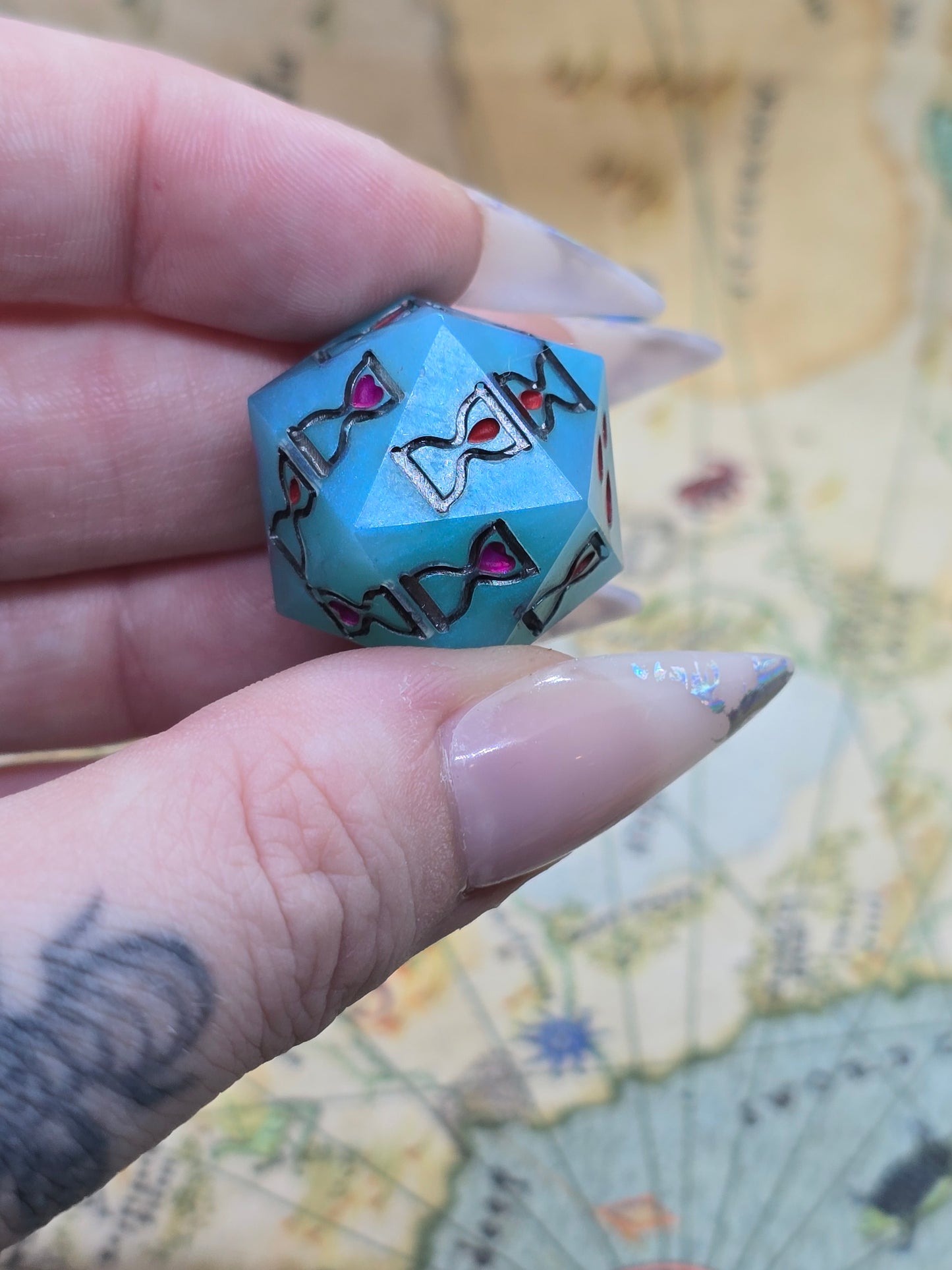 Ice blue handmade death save dice