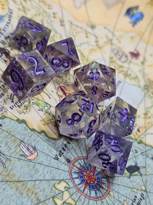 Purple gem handmade dice set