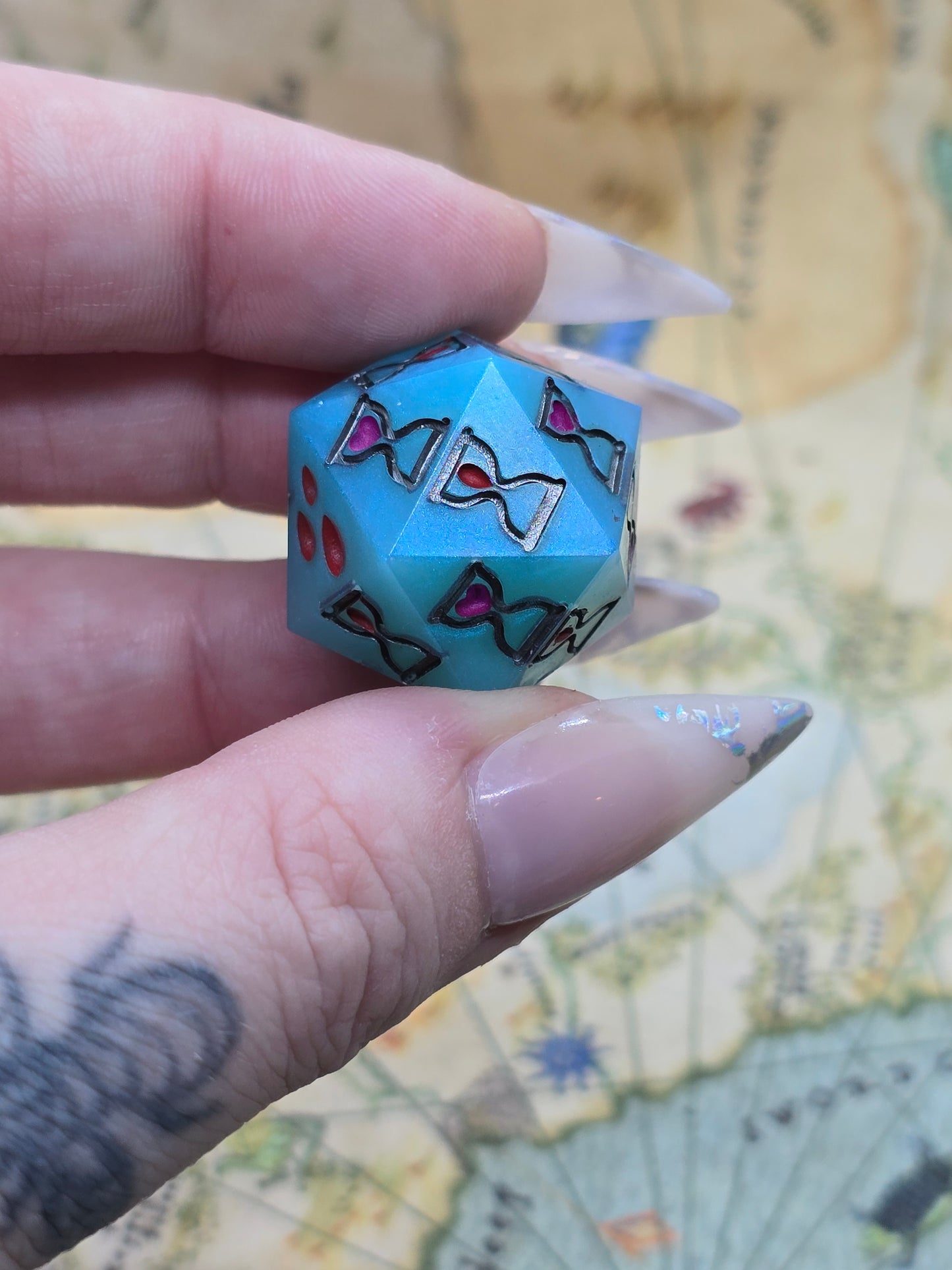 Ice blue handmade death save dice