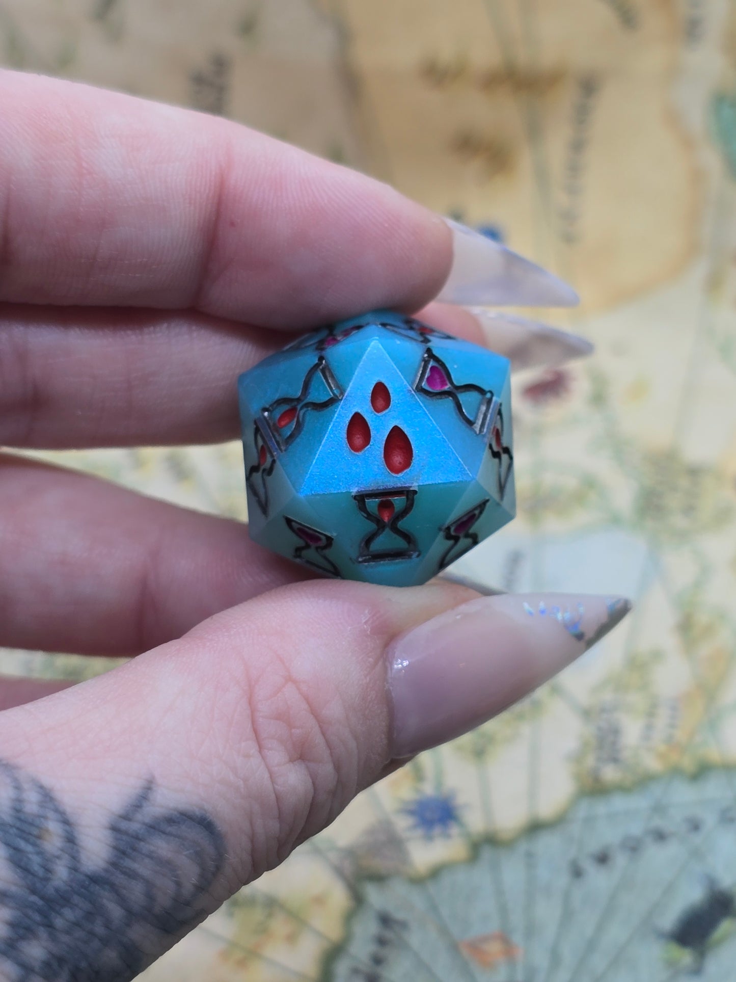 Ice blue handmade death save dice