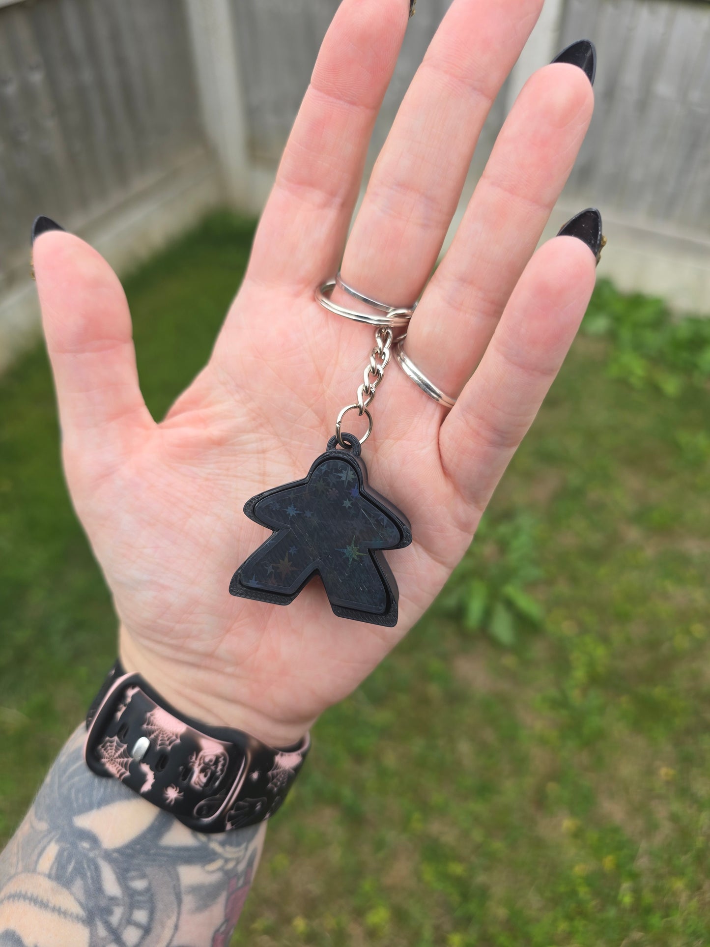 Meeple Fidget Clicker Keyring - with holographic stars