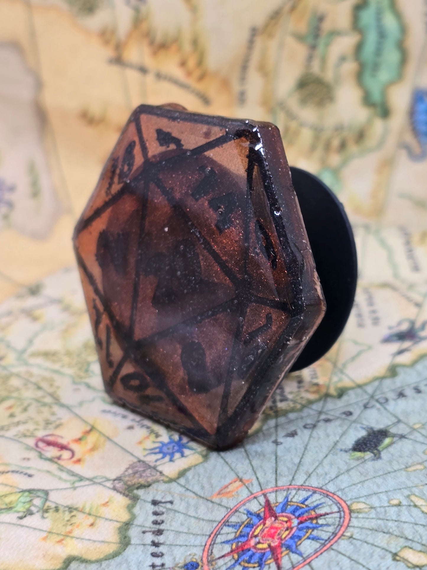 Dwarf bronze D20 phone grip