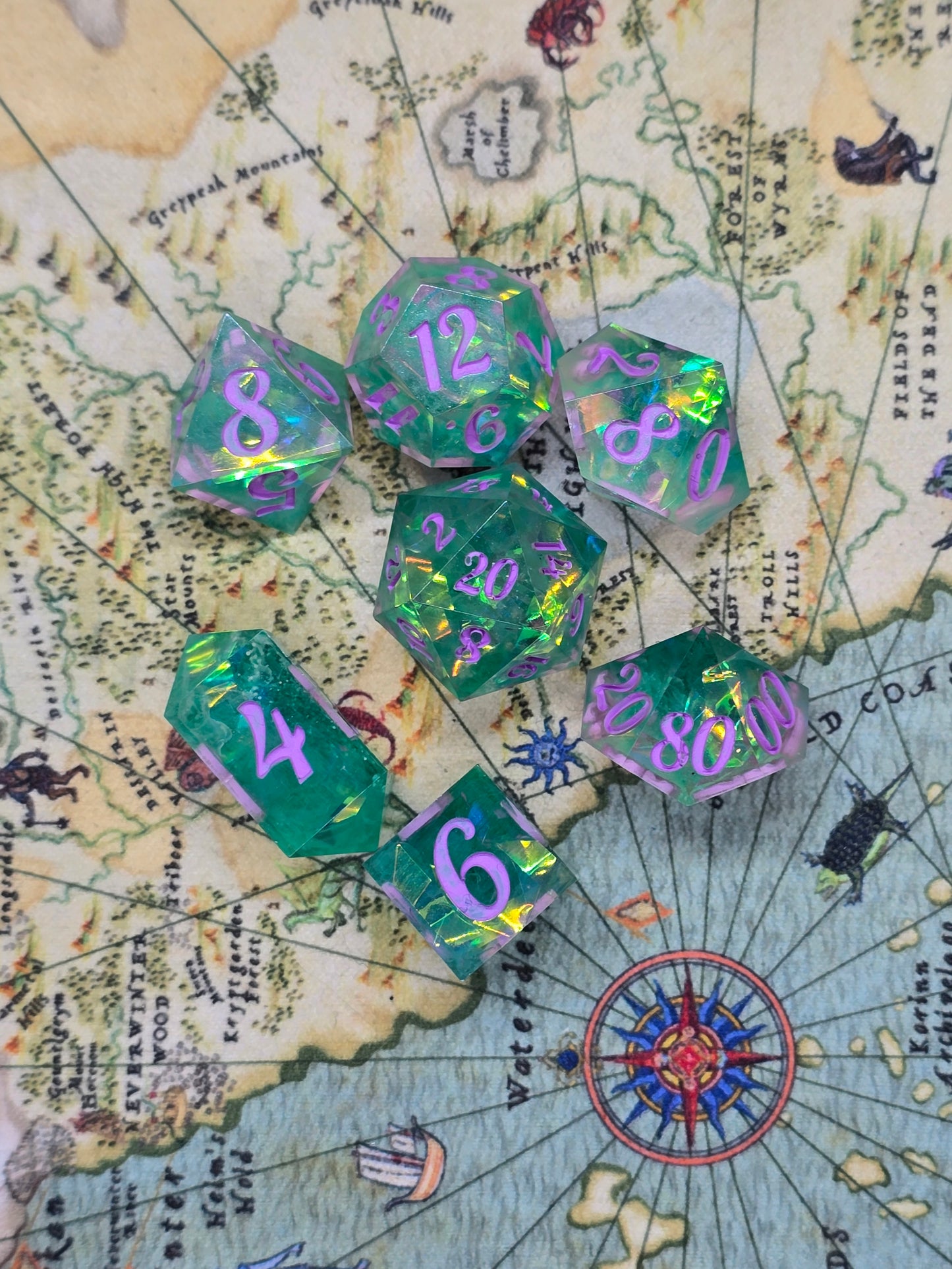 Mermaids tails handmade 7 pc dice set