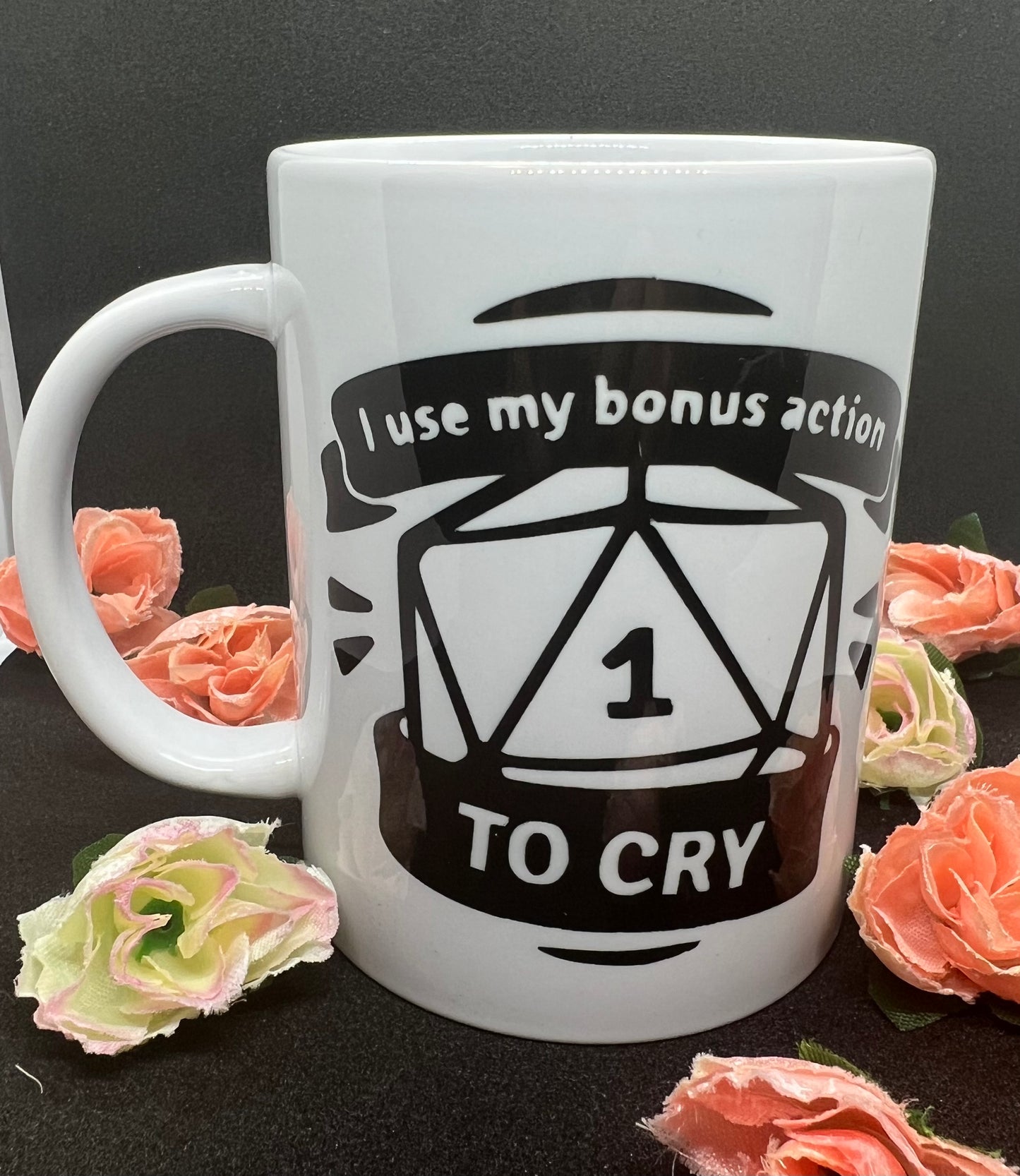DND Mug - ""I Use My Bonus Action To Cry"", Dungeons and Dragons Mug for DM and Players, Funny Ceramic Mug Gift for Tea and Coffee