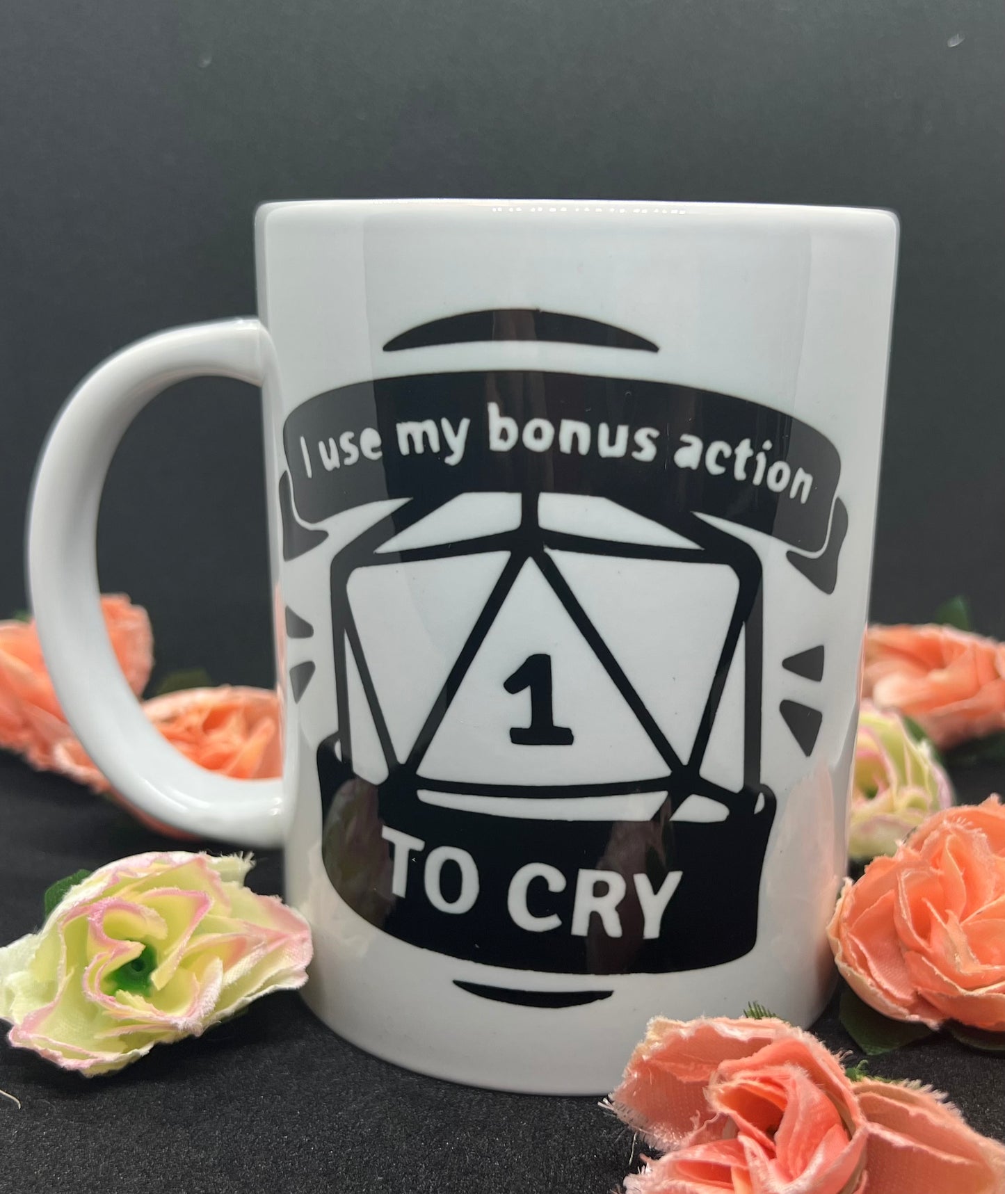 DND Mug - ""I Use My Bonus Action To Cry"", Dungeons and Dragons Mug for DM and Players, Funny Ceramic Mug Gift for Tea and Coffee